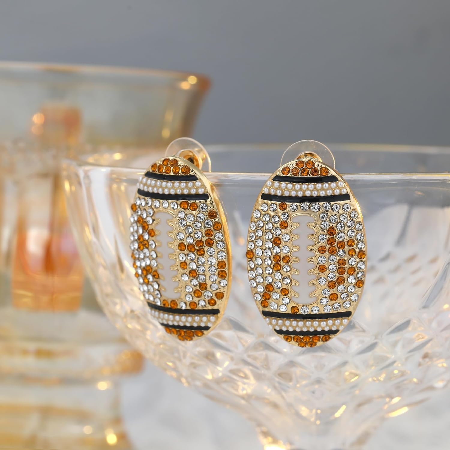 Football Game Day Earrings for Women, Rhinestone Pave Bow Football Mom Dangle Earrings Sports Lover Drop Earrings, Football Team Gifts for Women Jewelry - Image 8