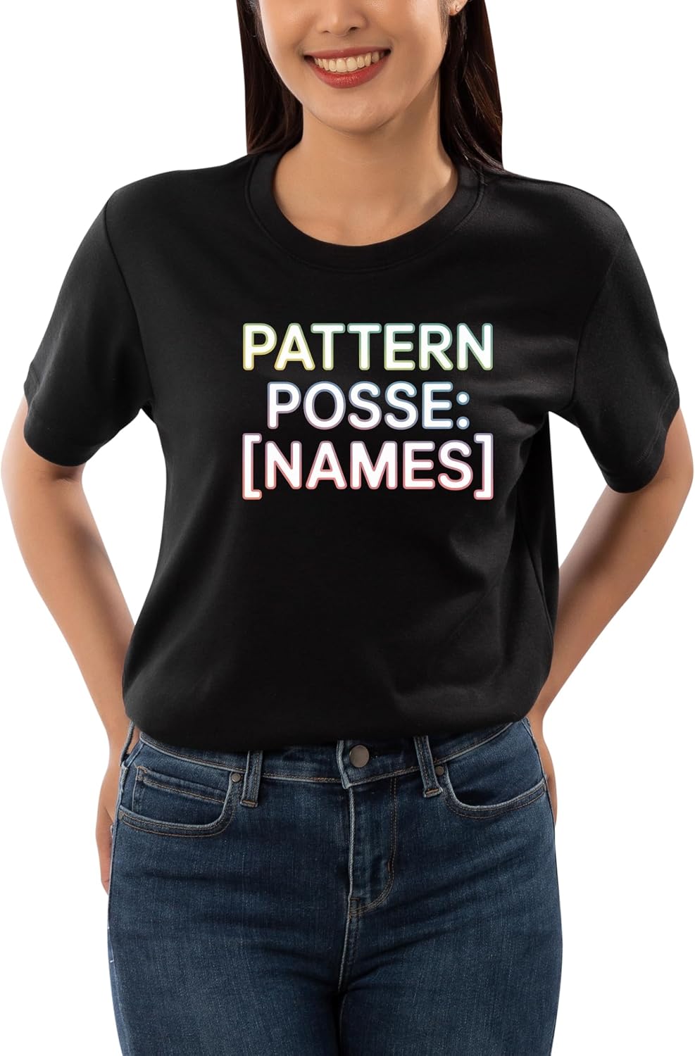 Fun Group Tee with Name Team Interest Design Knitting - Pattern Posse Black