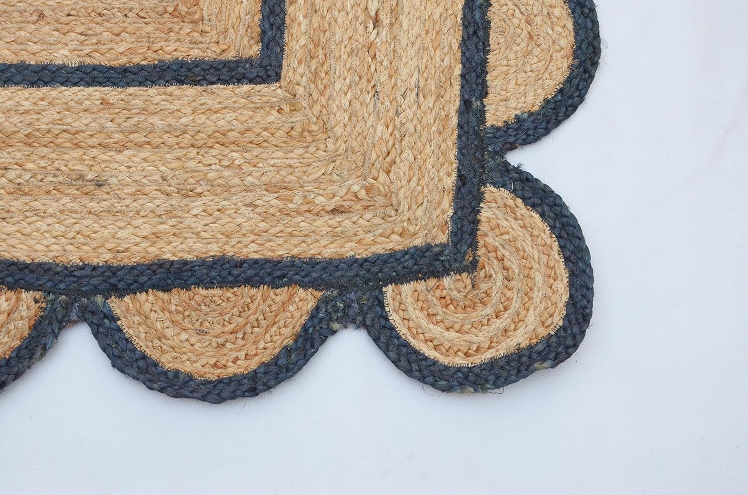 Handwoven Natural Jute Rug Braided Area Rug Nonslip & Durable Carpet with Designer Border for Home Floor Decor (Navy Blue, 10x14 Inch)