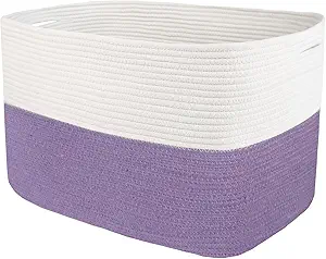 Comfymon 22'' x 17'' x 12'' Large Storage Baskets, Rectangle Woven Baskets for Storage, Baby Nursery Storage Basket for Books, Toys, Towels, Blankets, Purple