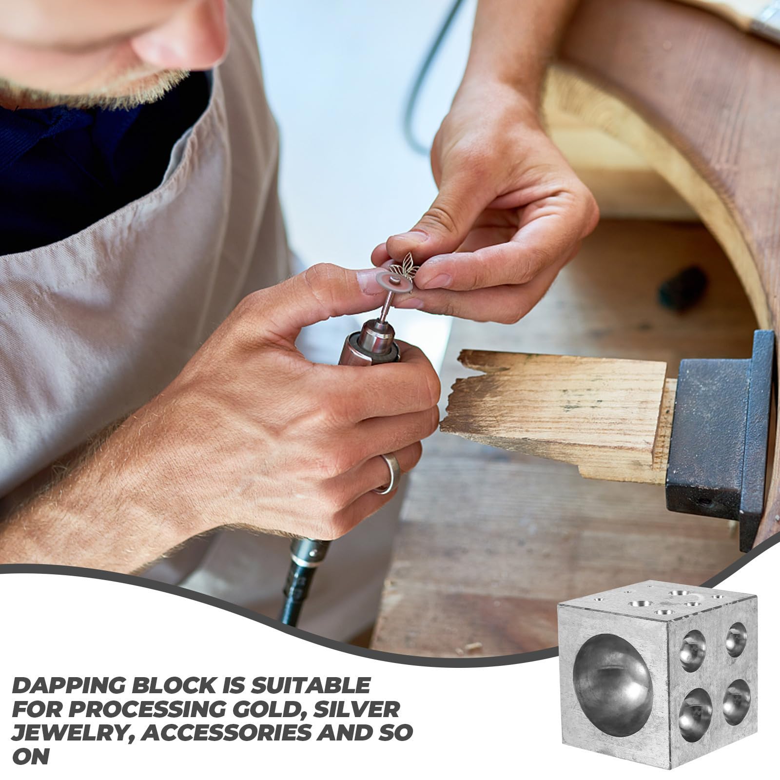 CLISPEED Bloque de Doming Metálico Cuadrado 18 Cavidades para Joyería, Herramienta de Punzón para Hacer Campanas Doradas, Plateadas Cobre, Tamaño Pequeño para Bricolaje y Fabricación