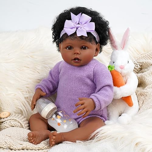 Miniatura 2 de Muñecas realistas de bebé recién nacidas afroamericanas de 20 pulgadas que se ven reales con juguetes de conejo, juego de ropa para niñas y niños a