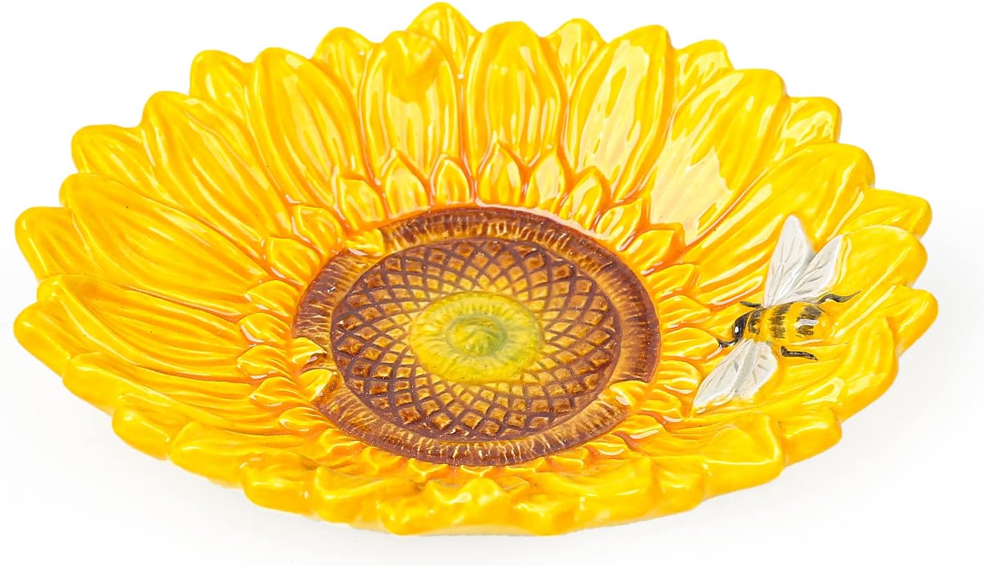 Ceramic Sunflower Bathroom Accessories Set, 4 Piece Bathroom Ensemble Set with Toothbrush Holder, Toothbrush Cup, Soap Dispenser, Soap Dish