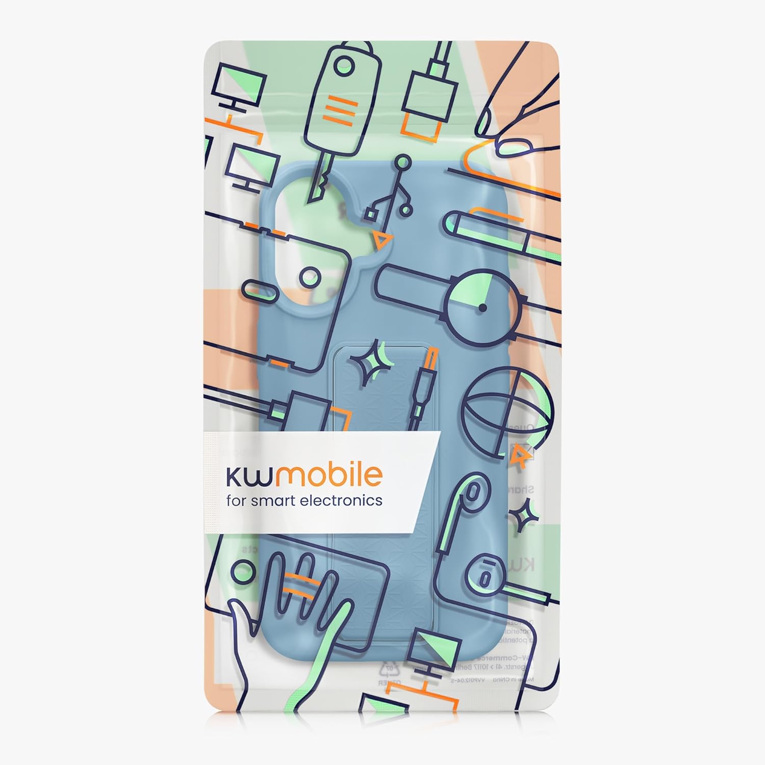 kwmobile Case Compatible with Apple iPhone 16 - Case with Hand Strap and Stand Soft TPU Silicone Coating - Caribbean Blue - Image 7