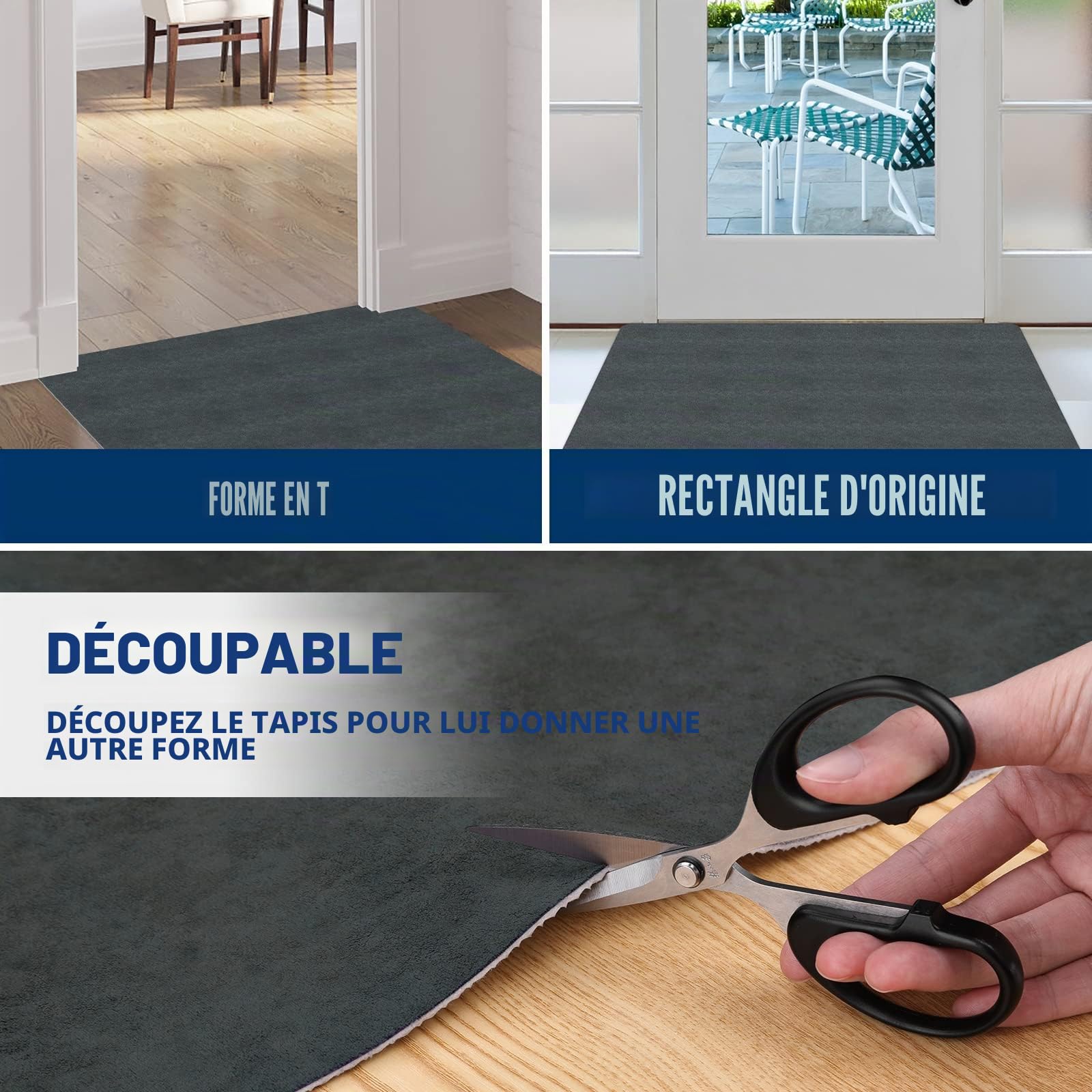 Paillasson d'intérieur, lavable, tapis d'entrée, super fin, résistant à la saleté, absorbant, antidérapant, pour porte ou cuisine