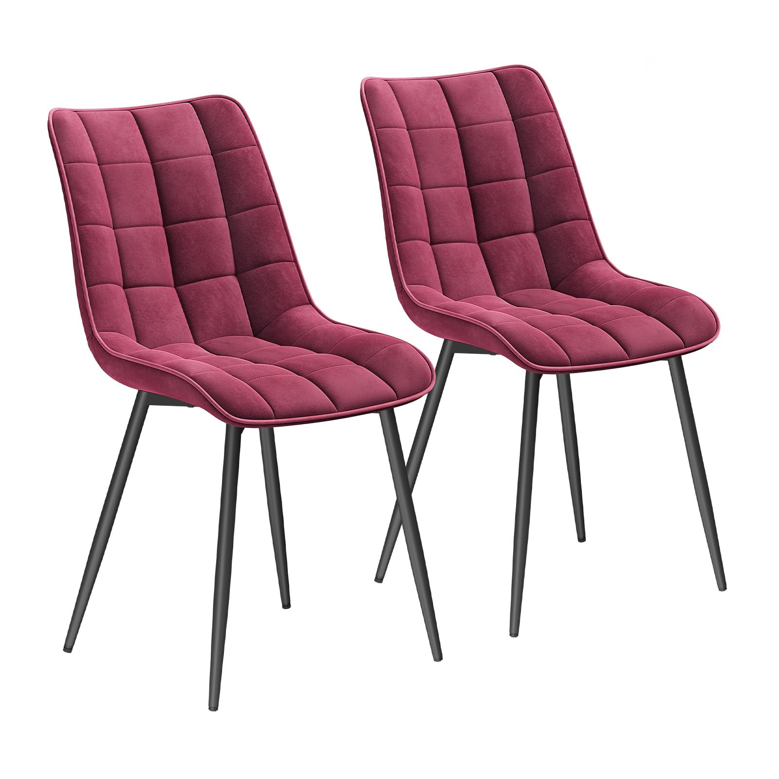 WOLTU Dining Chairs Set of 2 pcs Kitchen Counter Chairs Lounge Leisure Living Room Corner Chairs Dark Red Velvet Reception Chairs with Backrest and Padded Seat