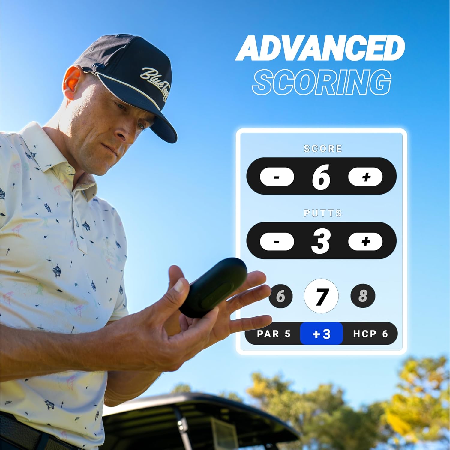 Blue Tees Golf Ringer - Magnetic Golf GPS Handheld, Touch Screen Display, Water Resistant Golf Distance Range Finder, 40,000+ Preloaded Courses, 10+ Hours Battery, Built-in Magnetic Strip