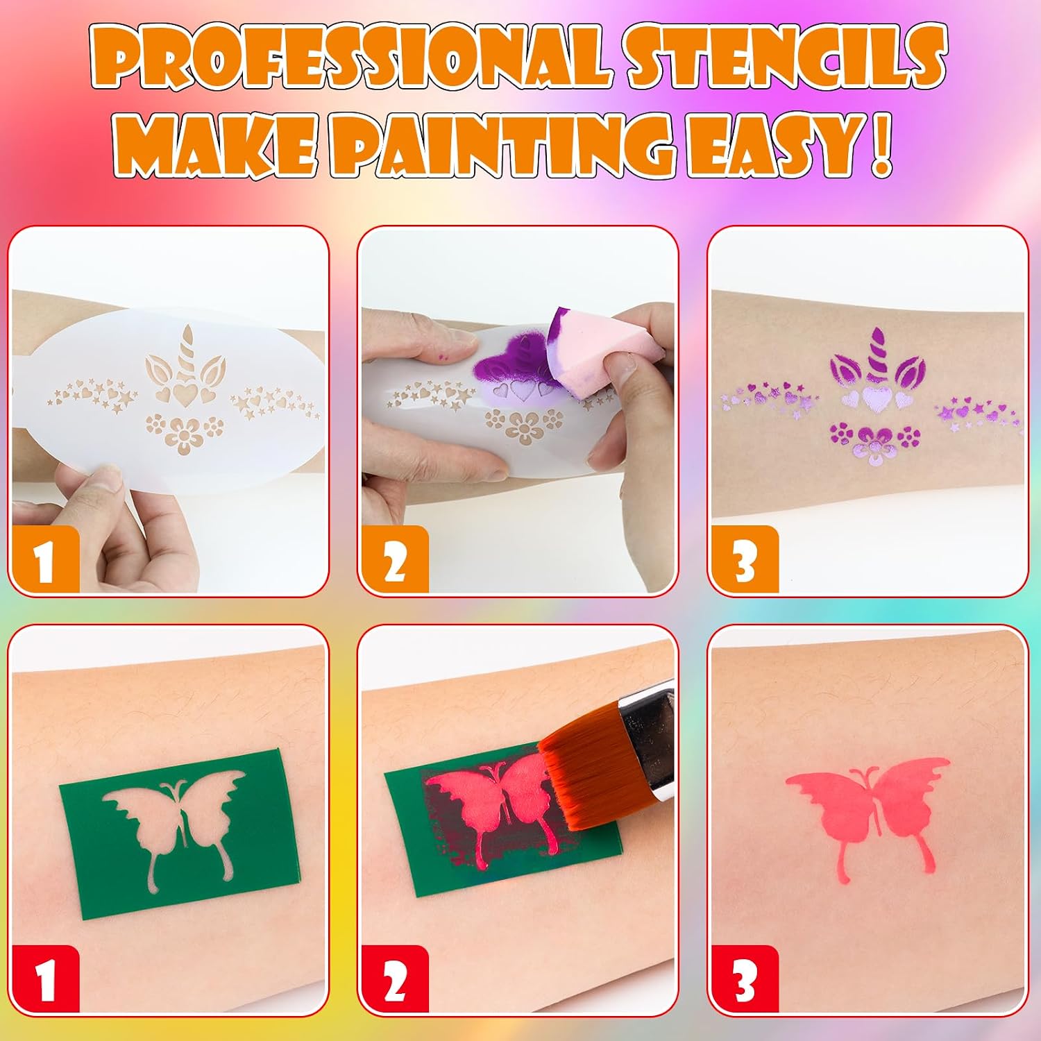 Face Painting Kit for Kids - 40 Color Pro Facepaint Palette Non-Toxic Water Activated, Complete Kit with Brush, Stencil, Sponge, for Birthday Parties, Carnival, Costume Makeup, Festivals & Events