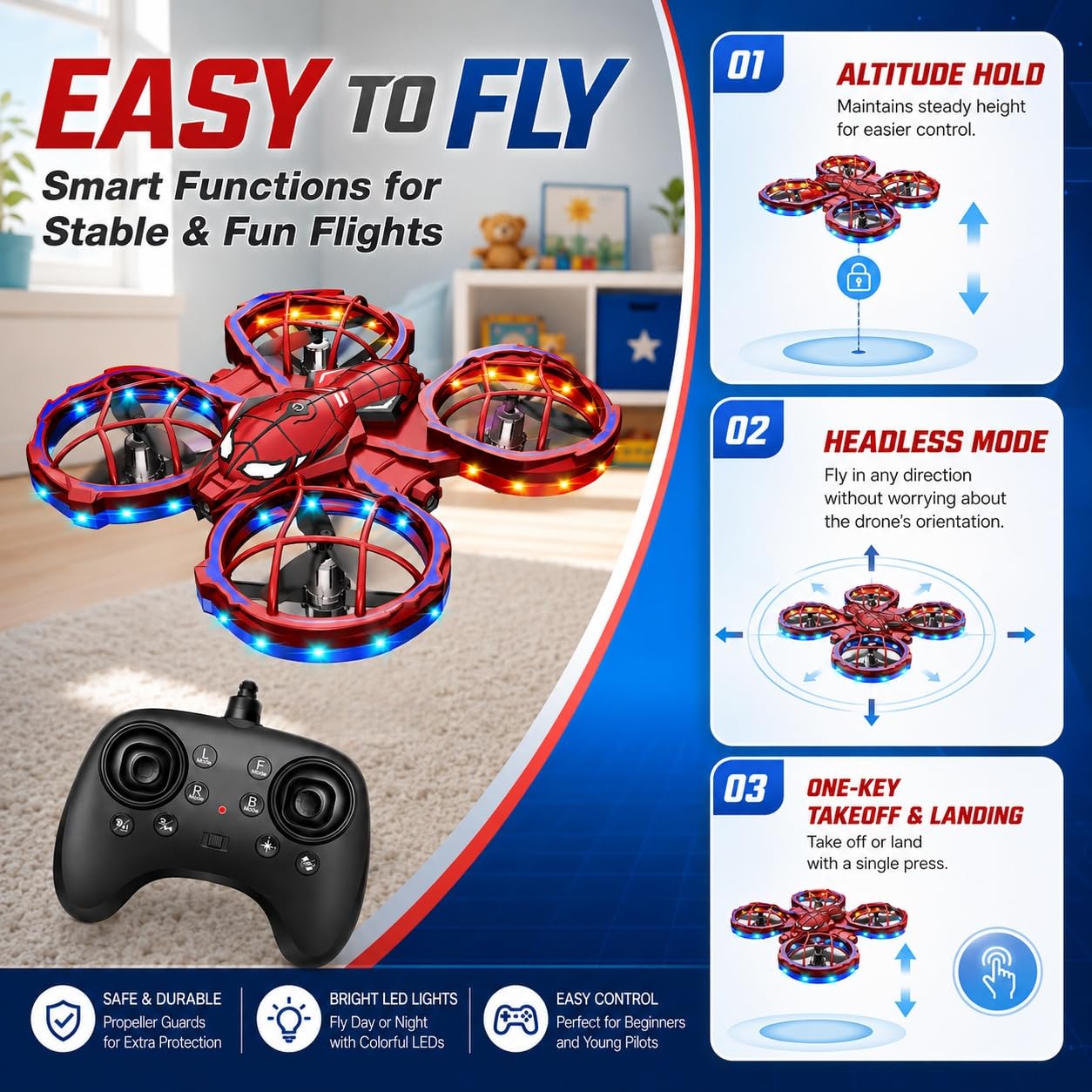 Innofans Mini dron para niños con principiantes, dron para niños con tiro para ir, modo de 3 velocidades, volteos de 360°, auto volteado, modo sin cabeza, función de evitar obstáculos, regalos de
