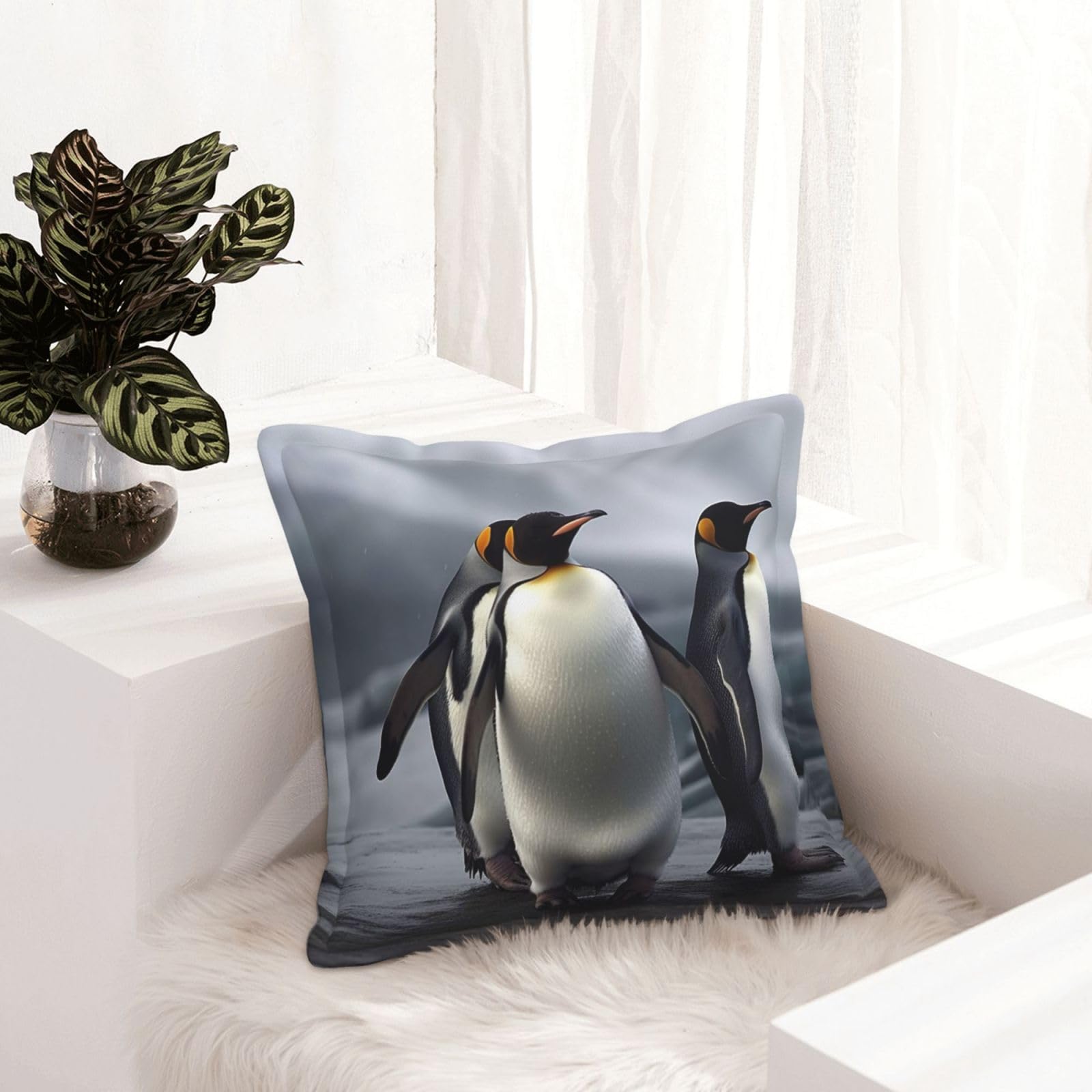 Housse de coussin similicuir facile à nettoyer lot de 2 motif pingouin