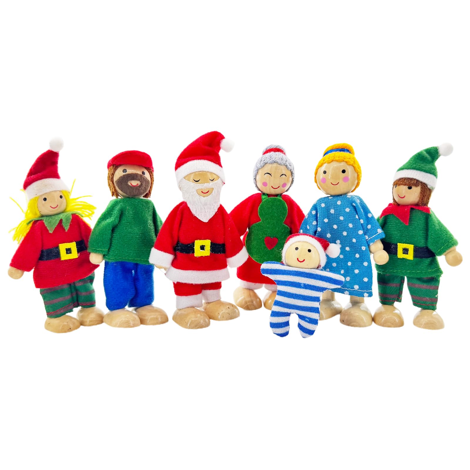 HYSTYLE 7 Pack Wooden Dollhouse Family Dolls Pretend Play Figures, Family Role Play Pretend Play People Figures