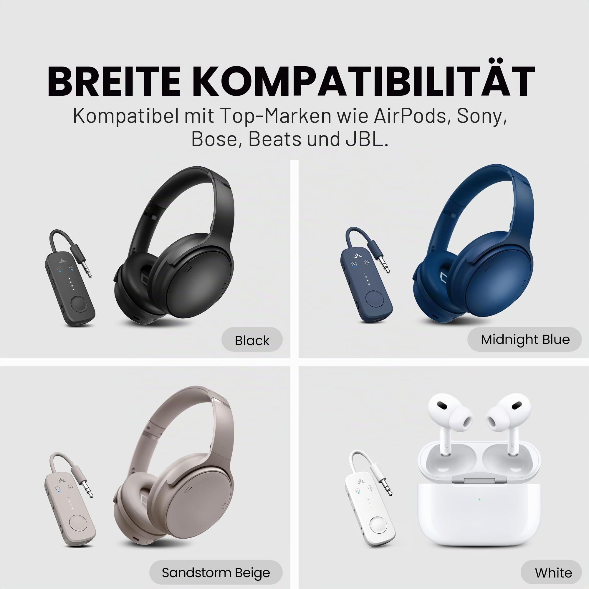 Avantree Relay – Bluetooth 5.3 Adapter für Flugzeug mit Qualcomm aptX Adaptive, für 2 AirPods oder Kopfhörer, 20 Std. Wiedergabezeit, 3,5mm AUX Klinke Transmitter Sender für Reisen, Fitnessstudio