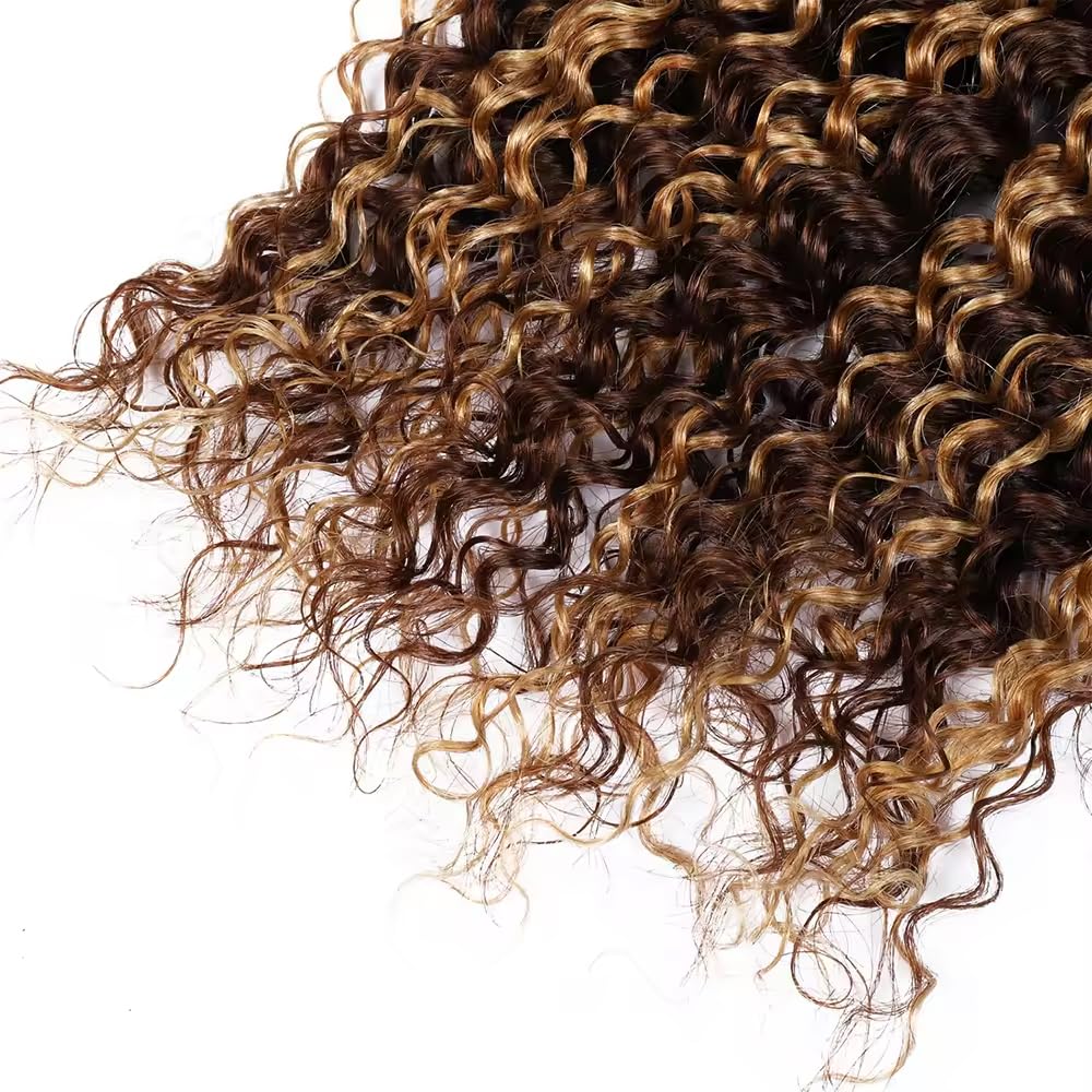 P4/30 Brown Human Braiding Hair for Boho Braids Hair 12 12 12 Inch Curly Boho Hair for Braiding Human Hair Unprocessed Brazilian Highlight Deep Wave Bulk 3 Bundle Hair Extensions 50 Gram Per Bundle