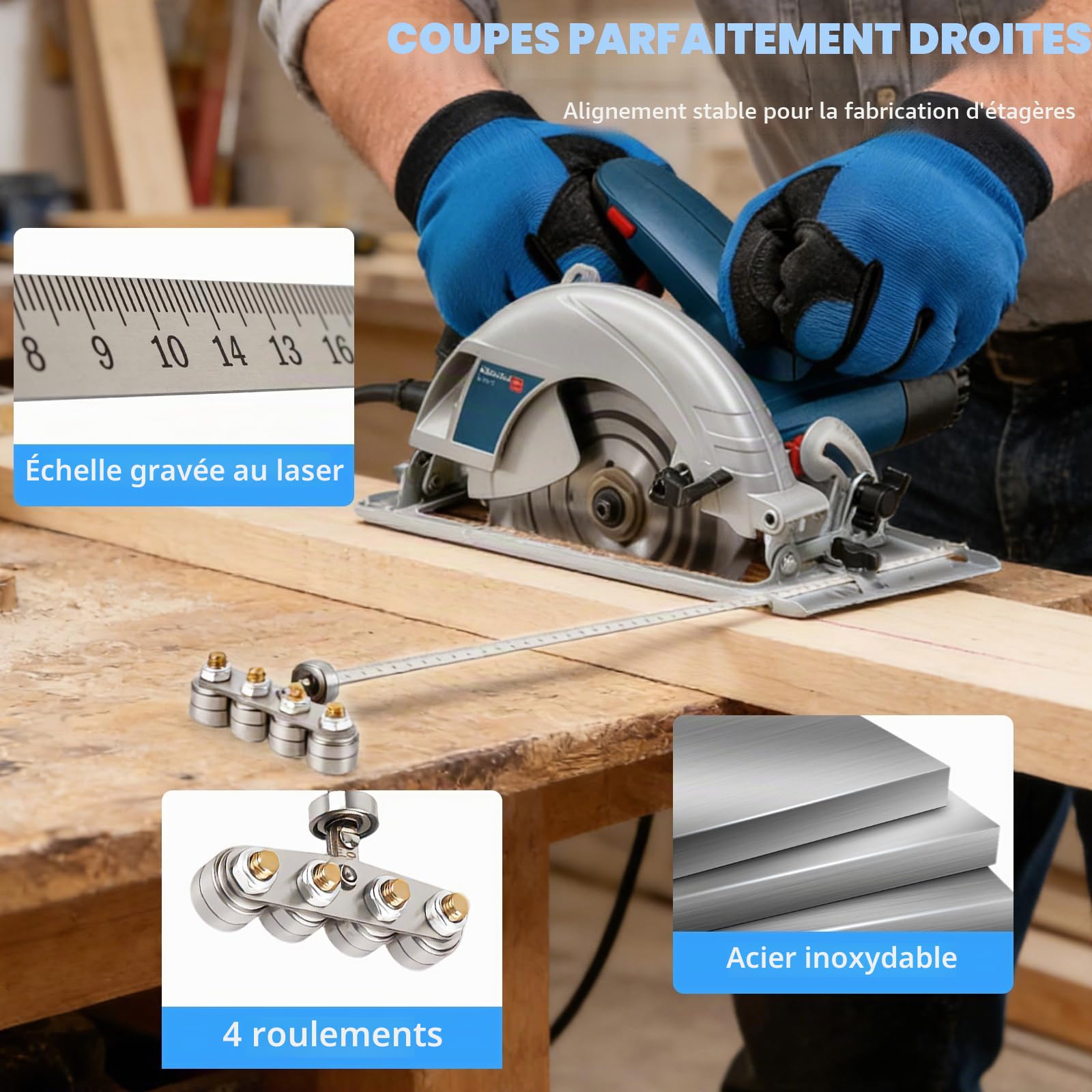 Qivine Pied à coulisse de positionnement pour scie circulaire, guide de scie circulaire réglable de 60 cm, outil de positionnement en acier inoxydable pour le travail du bois et la menuiserie au
