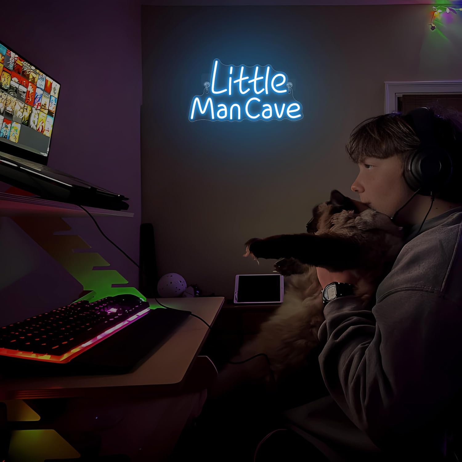 YuanDian Little Man Cave Neon Sign, Neon Lights for Bedroom Gamer Room Wall Decor, Gift Ideas for Teen Boys Nephew Son Grandson