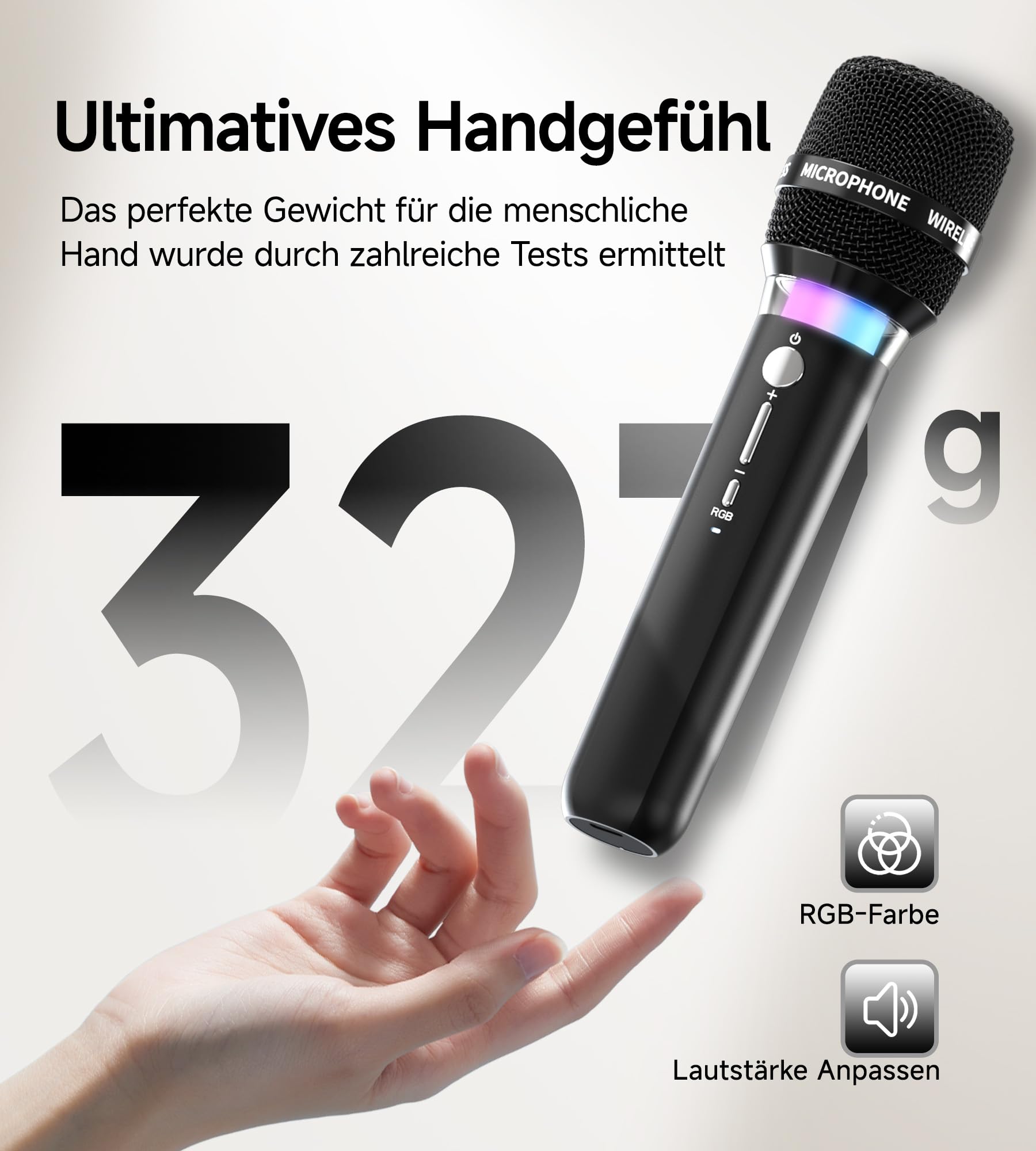 Karaoke Maschine mit 2 Kabellosen RGB-Mikrofonen – 5200 mAh Karaoke mit 10 RGB-Modi, unabhängiges Bedienfeld, 13-Stunden-Wiedergabe, Hi-Fi-Sound, Karaoke unterstützt AUX/USB/TF-Karte/USB/Coax (grau)