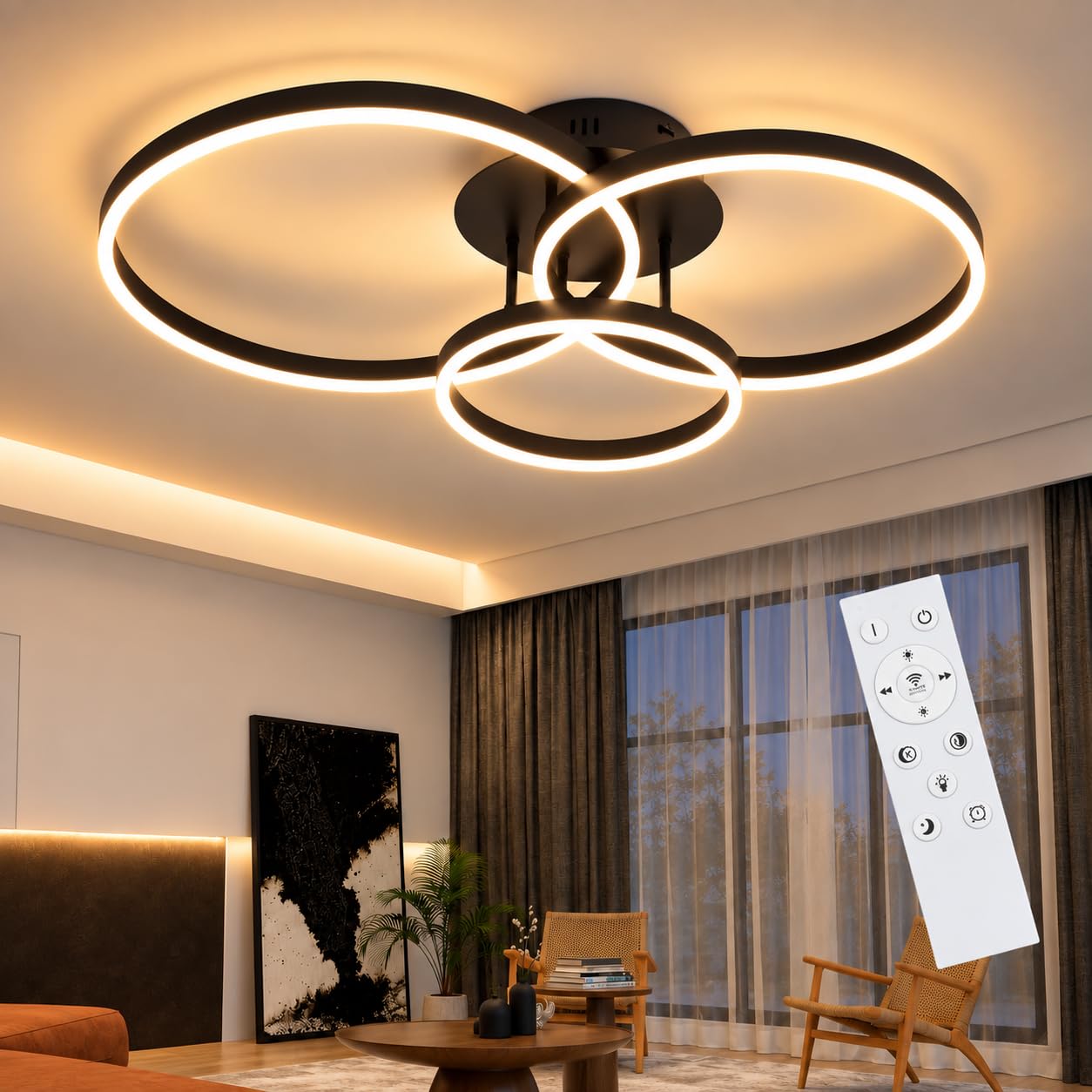 ZMH Plafonnier LED Chambre Lampe de Plafond Salon Noir Dimmable Lampe de