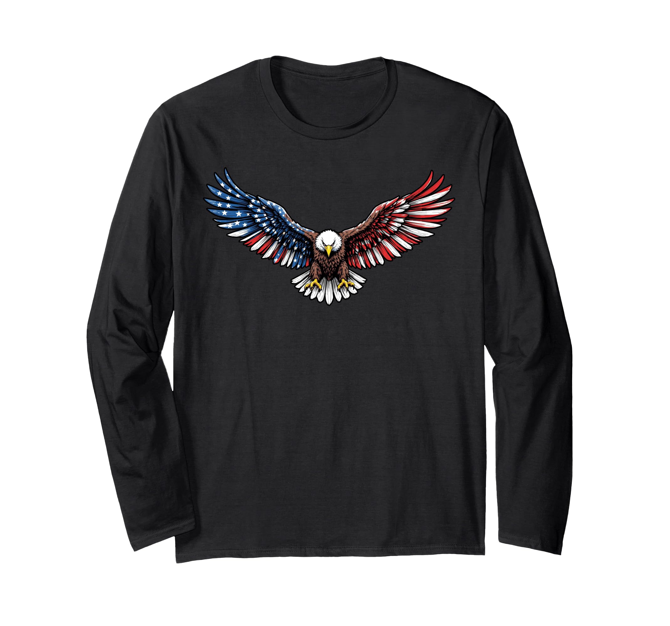 Patriotic Bald Eagle 4th of July USA American Flag Men Boys Long Sleeve T-Shirt