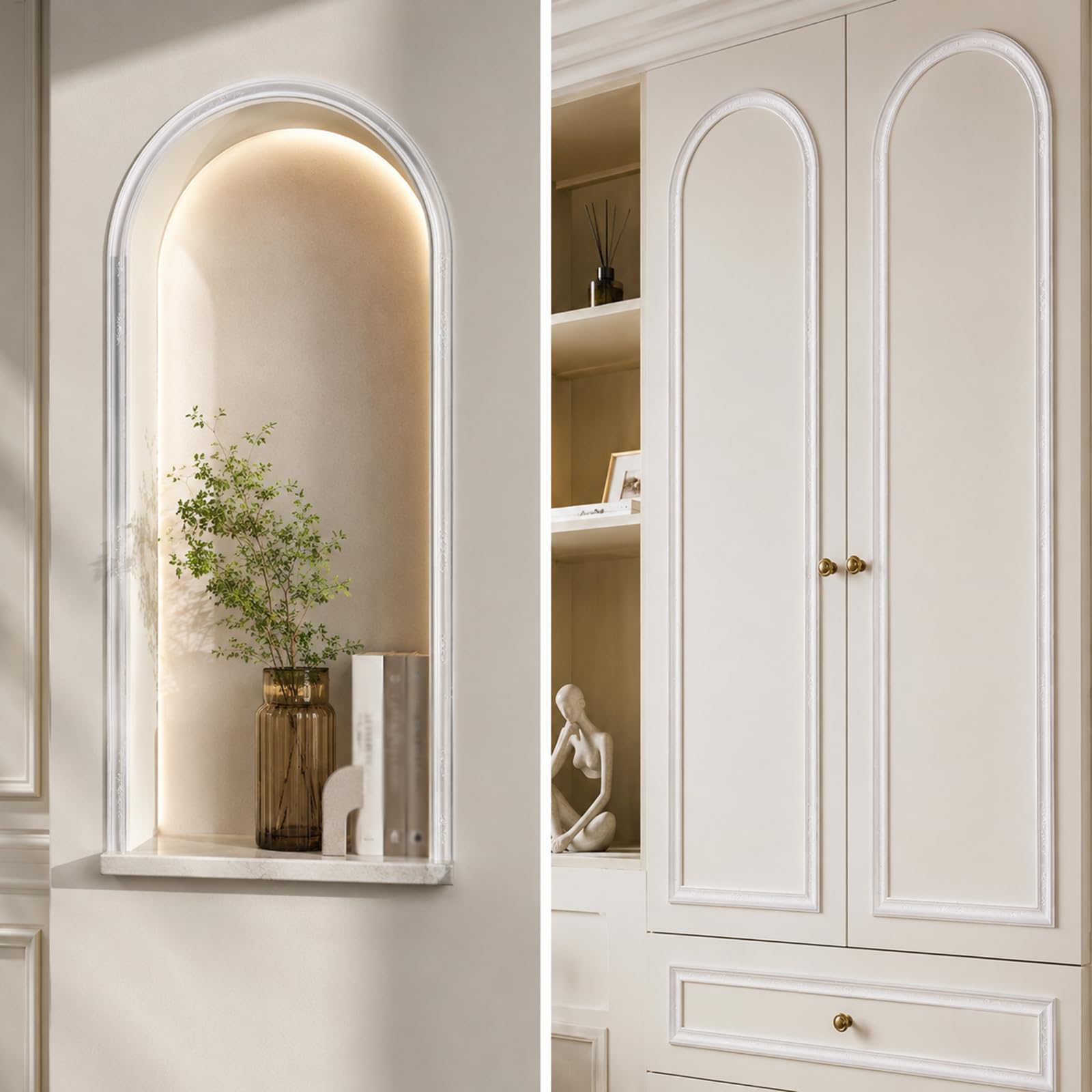 Modanatura Adesiva per Pareti Modanature in PVC Decorative Flessibile per DIY Specchi Porta Armadi, Bianco W 8cm,L 1m