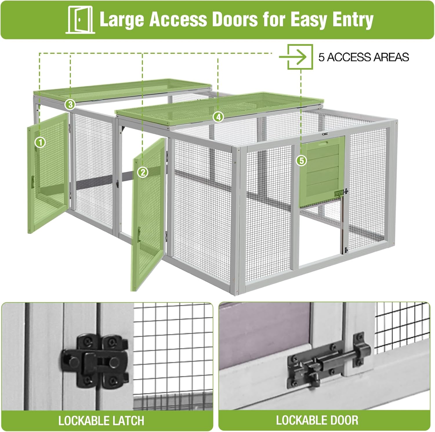 GUTINNEEN Large Chicken Run Extension with 20.73 sq.ft Space, Sliding Chicken Door, 1/2" Galvanized Wire, Secure Locks & Easy-Access Doors, Cozy Coop Chicken Cage Poultry Cage Outdoor