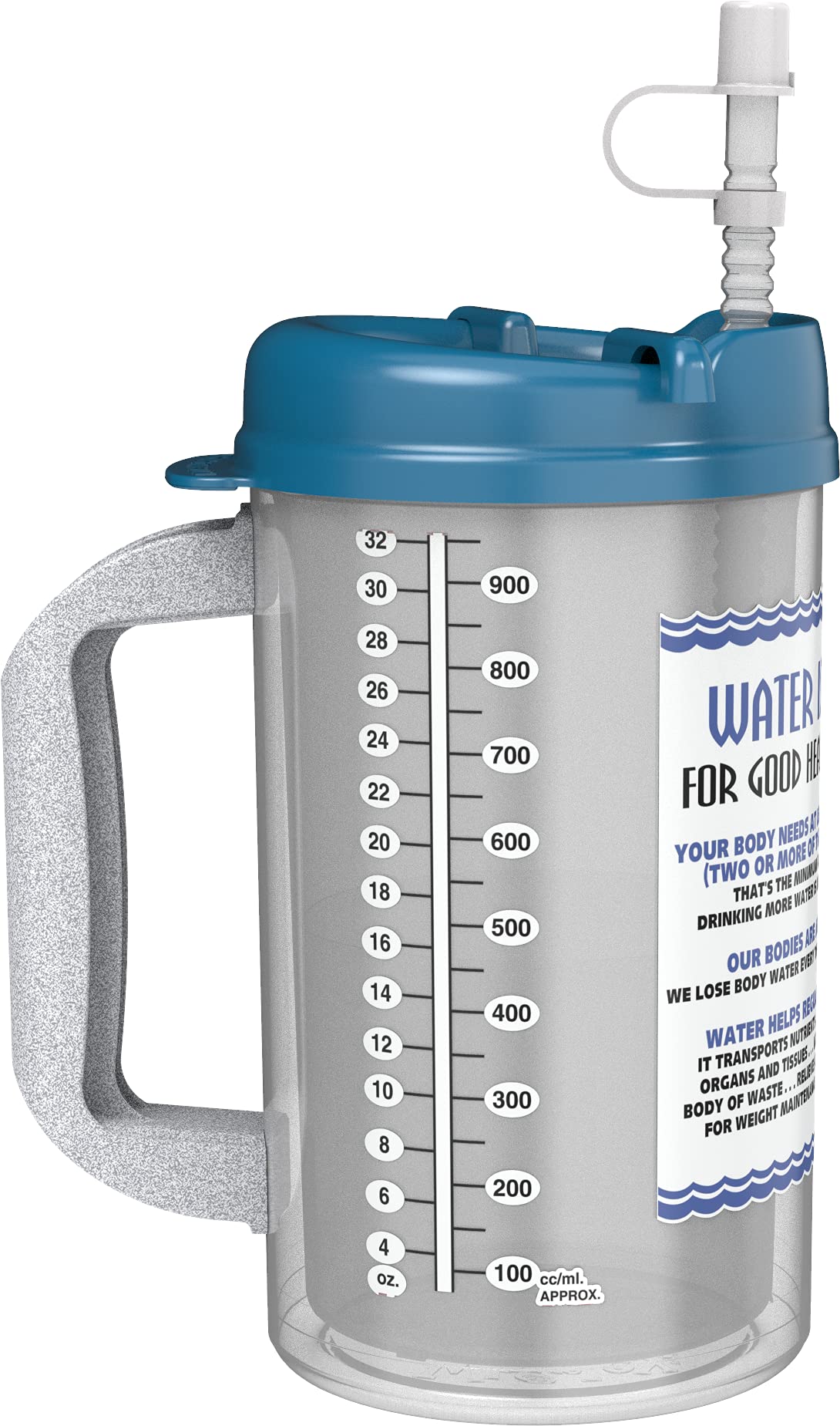 (1) 32 Oz Insulated Cold Drink Hospital Mug with Pearl Blue Lid