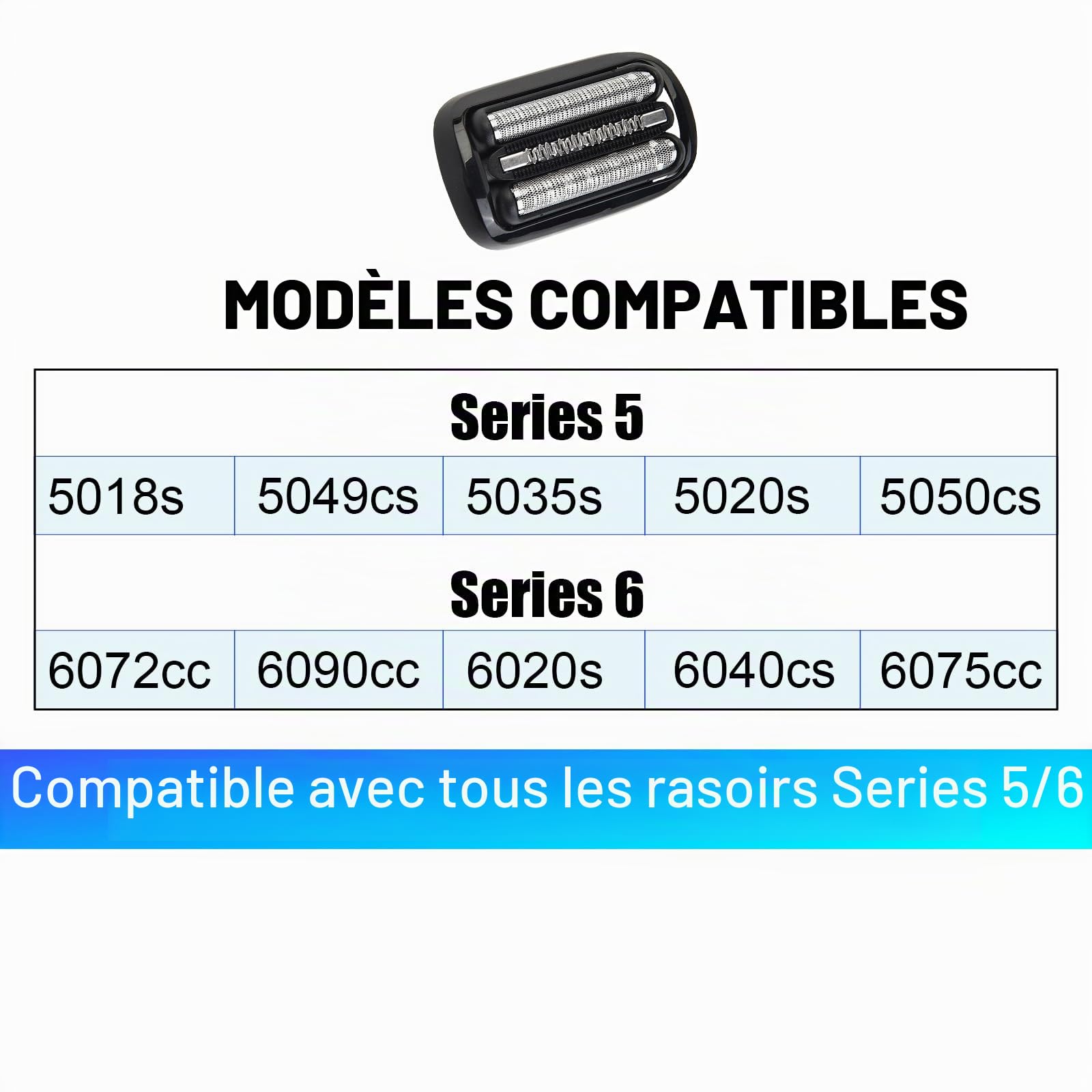 53B Lot de 2 têtes de rasoir de rechange compatibles avec les rasoirs Braun Series 5/6 5020cs 5018s 5035s 5049cs 5050cs 6020s 6040cs 6075cc 6072cc 6090cc