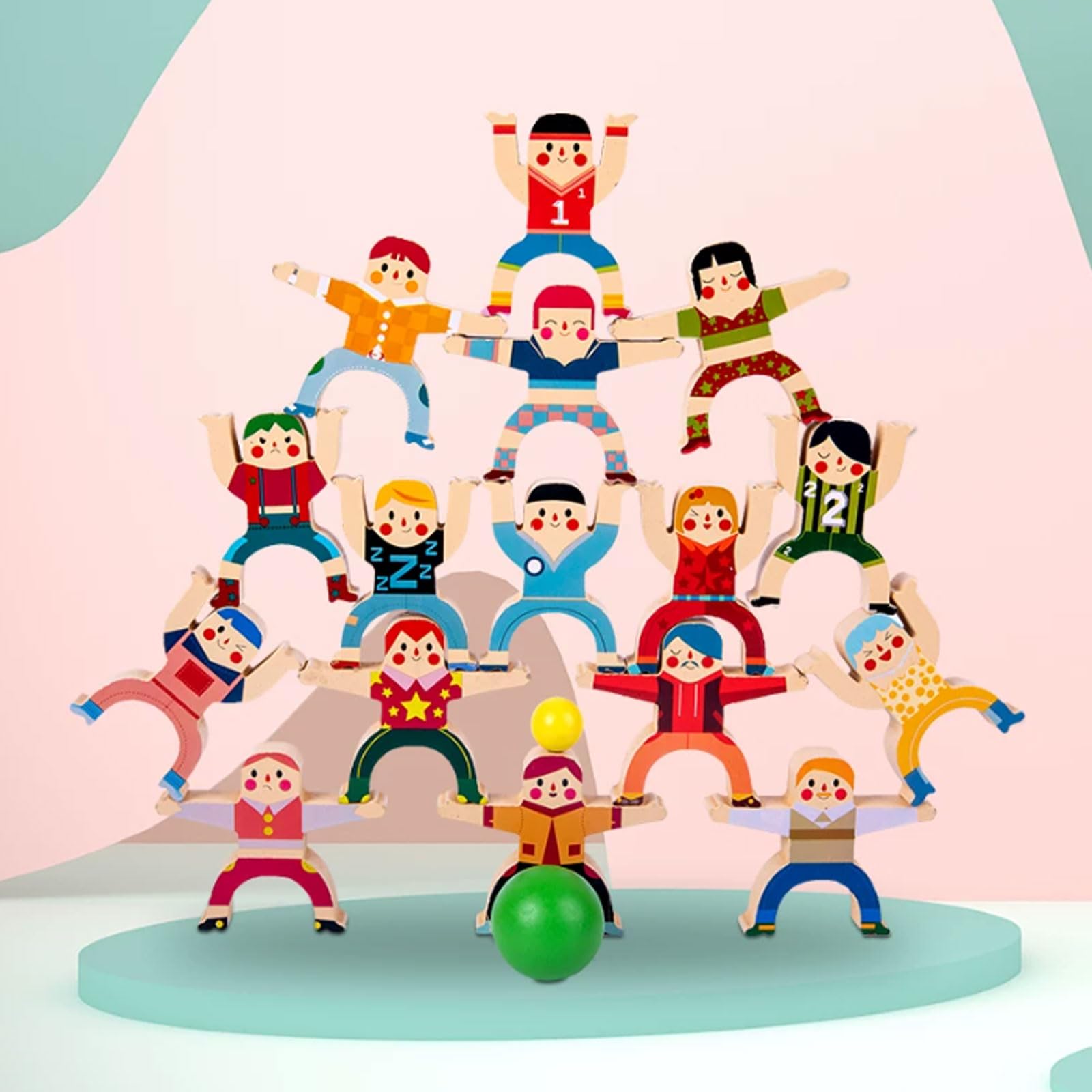 Juego Bloques Madera Montessori Equilibrio Acrobático y Apilamiento