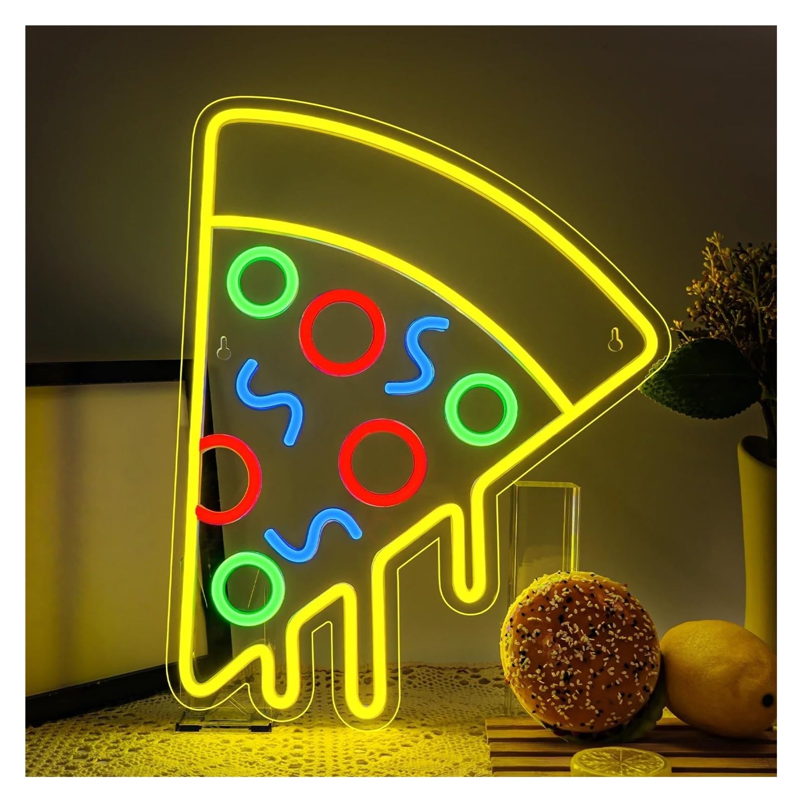 RONGCH Hanging Art Neon Signs Colorful Pizza Neon Sign LED Light Dimmable for Fast Food Kitchen Restaurant Shop Wall Decor 32cmx40cm
