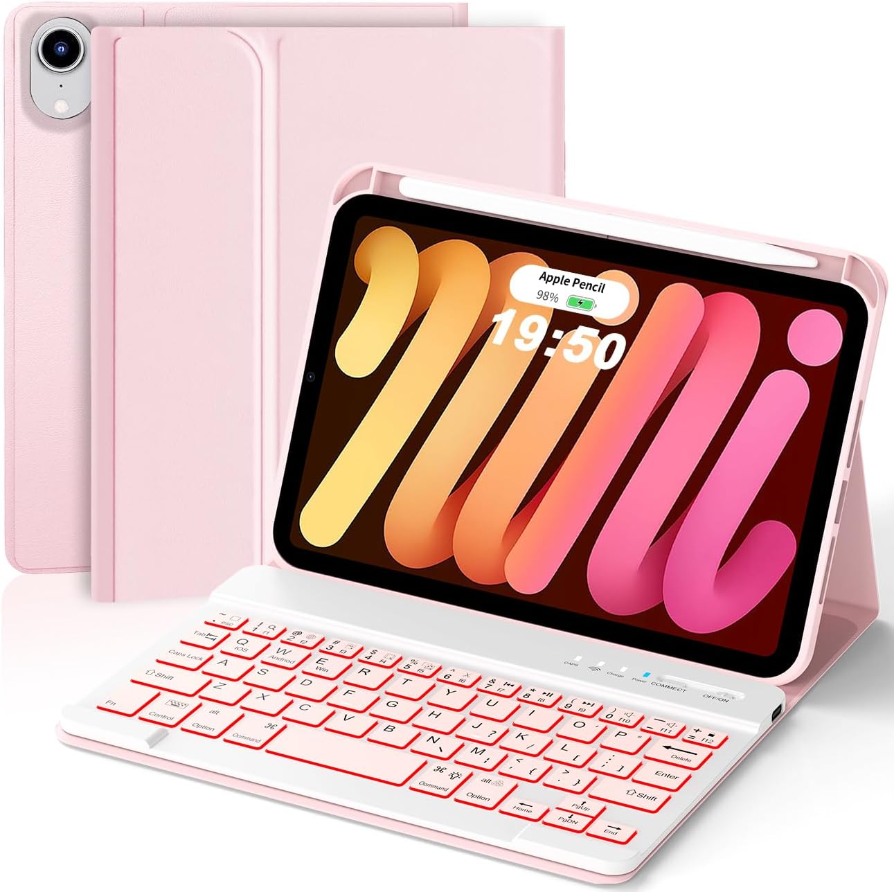 for iPad mini 7th 6th Gen Keyboard Case with 7 Color Backlit Pencil Holder - Detachable Magnetic Cover for iPad mini 7 (2024 A17 Pro) iPad mini 6(2021) 8.3 Inch, Multi-Angle Stand Long Battery