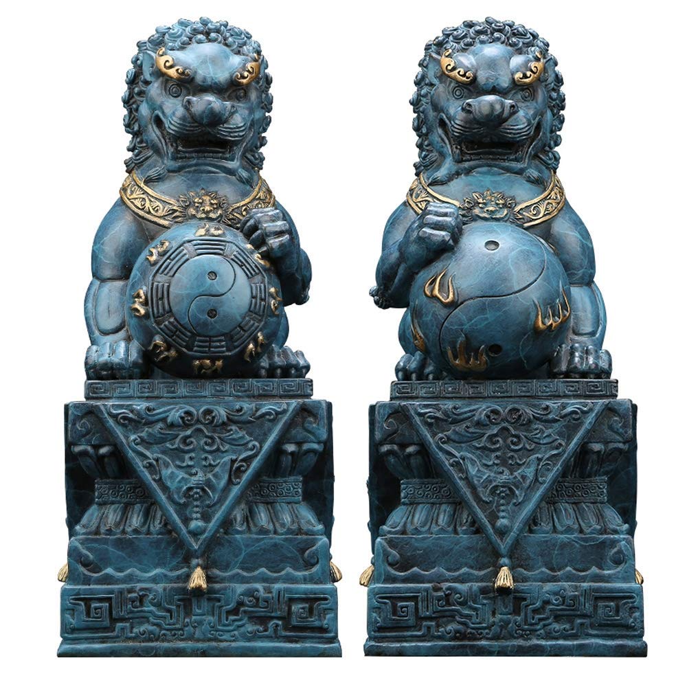 YNIYUJKL Feng Shui Ornaments Large Beijing Lions Pair Fu Foo Dogs Statues Pure Brass Chinese Decor Prosperity Accessories Figurine,Home And Office Wealth Good Luck Sculpture,A-L