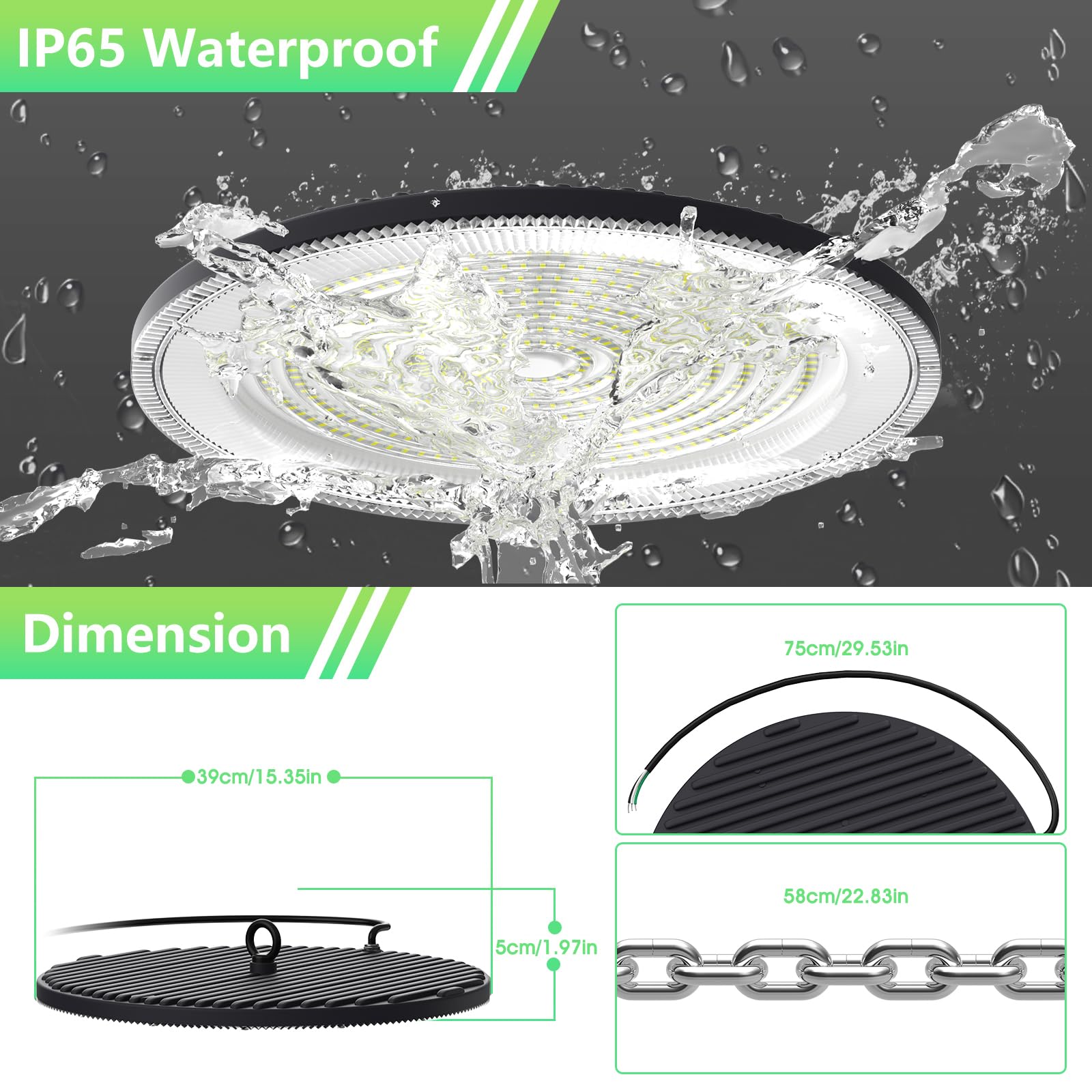 UFO LED High Bay Light 500W 50000LM LED Shop Light Without Plug 6000-6500K Daylight Bay Lighting IP65 Waterproof — view 7