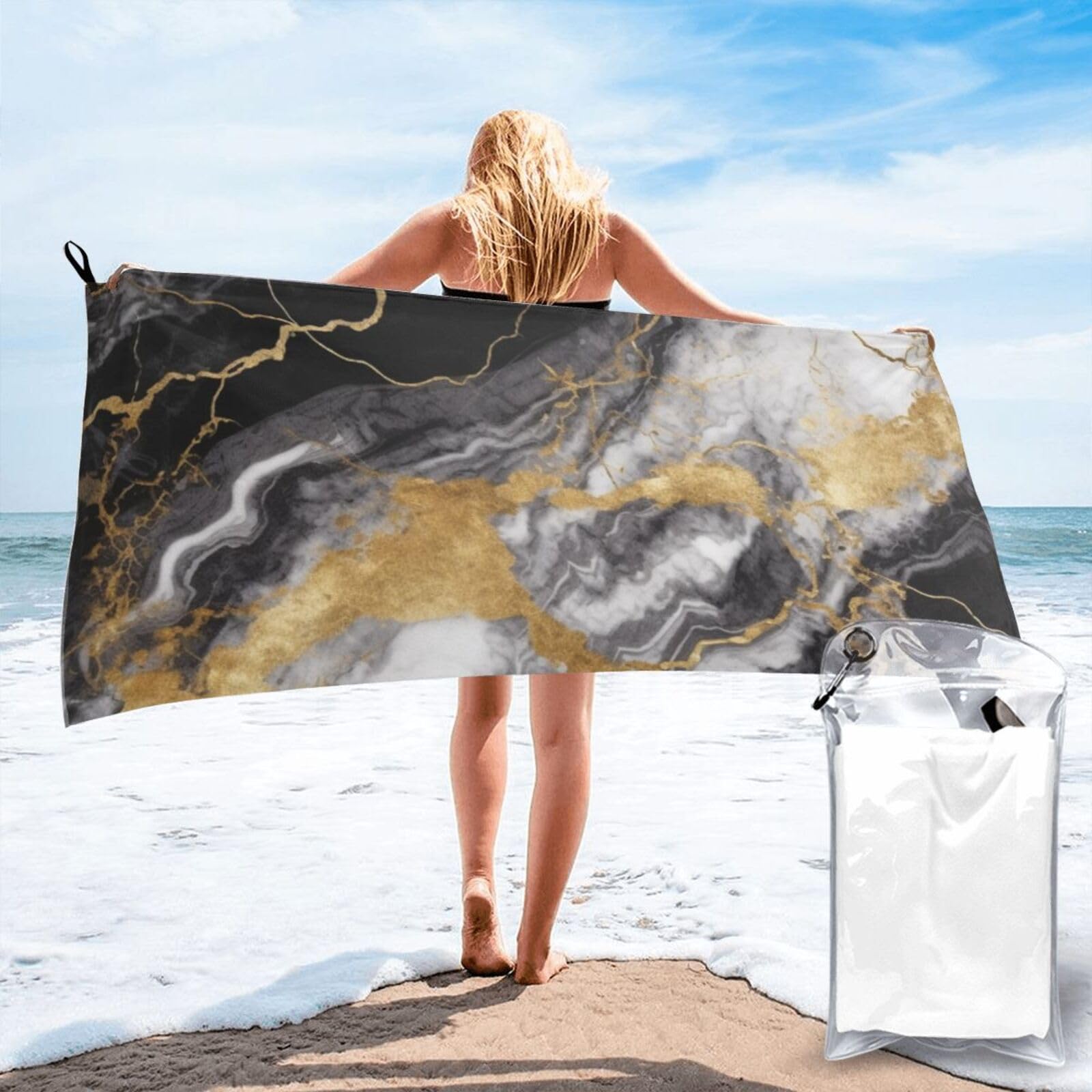 Serviette de plage microfibre de qualité supérieure marbre doré