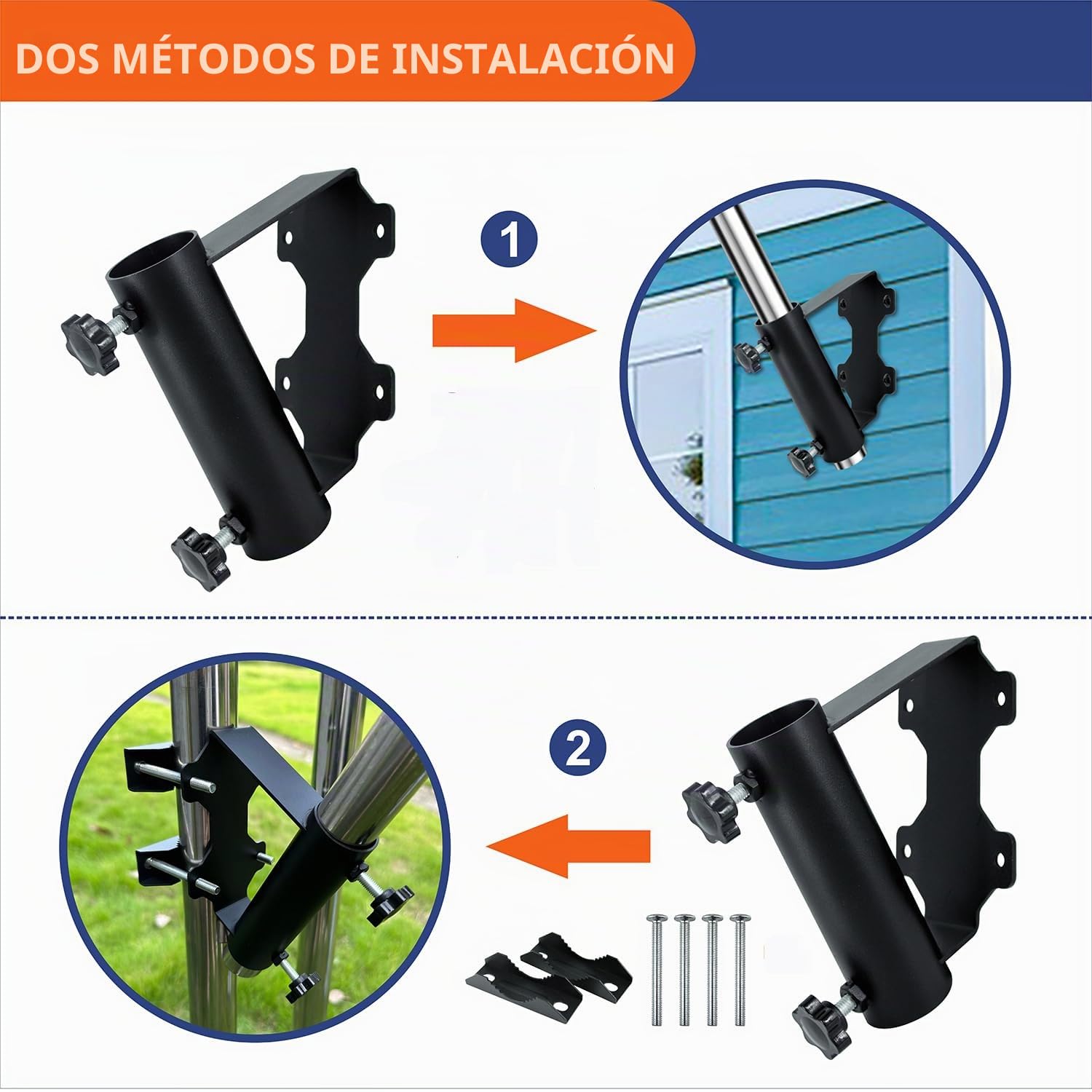 Soporte para poste de bandera, soportes de montaje en pared para bandera, soporte de montaje con hardwares, material de metal, a prueba de óxido y fuerte