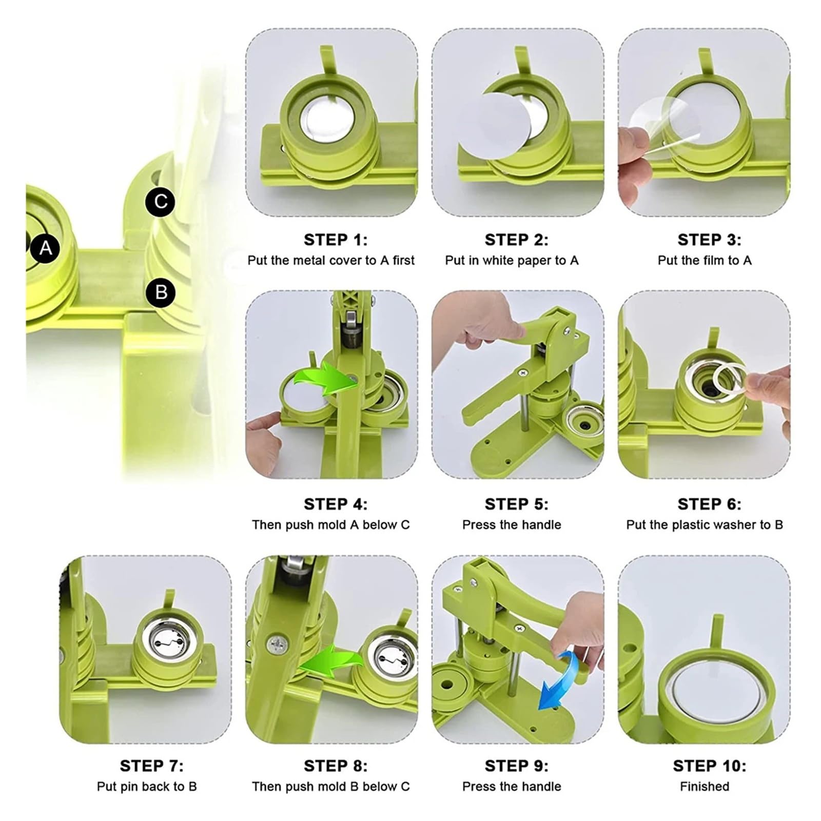 Machine à fabriquer des Badges de 25 à 58 mm, Presse à Boutons remplaçable, Presse à poinçonner for Badges Ronds et en Forme de cœur pour des créations Artisanales personnalisées(Green,32mm)