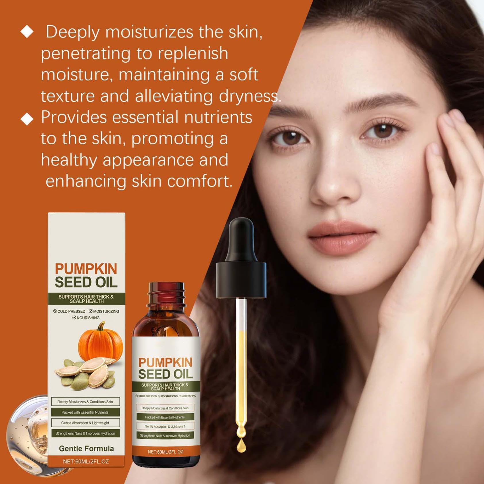 Pumpkin Seed Oil 100% czysty olejek z pestek dyni, do nawilżania i naprawy suchych, zniszczonych włosów, stymuluje wzrost włosów i zapobiega wypadaniu włosów (3)