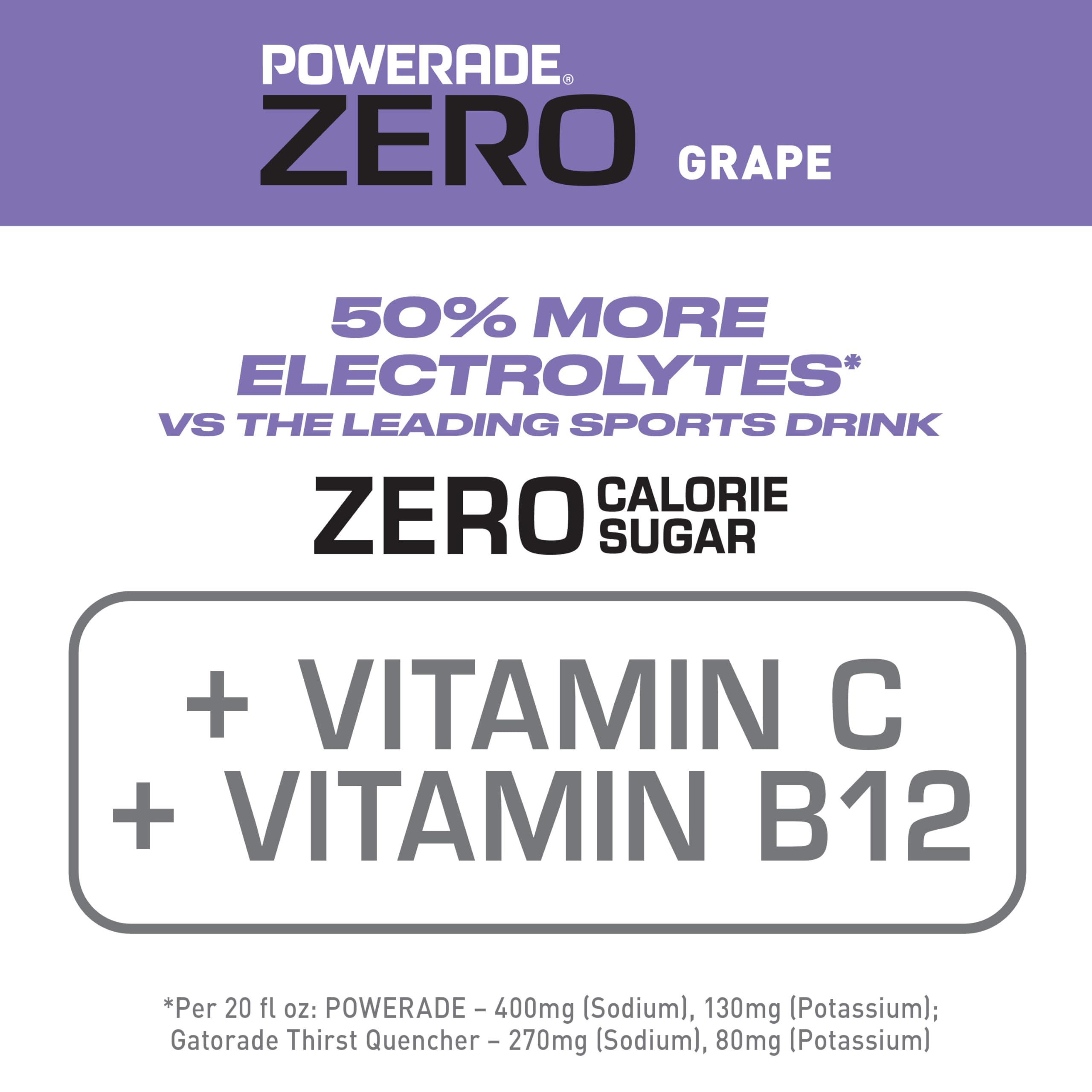 POWERADE Electrolyte Enhanced Zero Sugar Grape Sports Drink, 20 Ounce (Pack of 8)