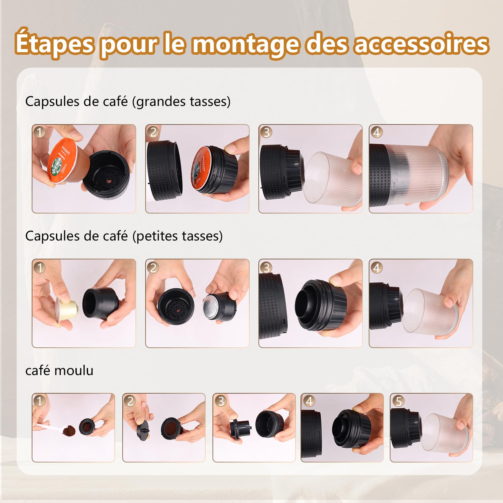 Machine à Cafe Portable, Convient pour Maison, Pour Voyage,Camping,Voiture | Compatible avec les NS/DG Capsules Espresso et Poudre de Café, 20Bar, Auto-Chauffage de 4 à 6 Minutes, Rechargeable