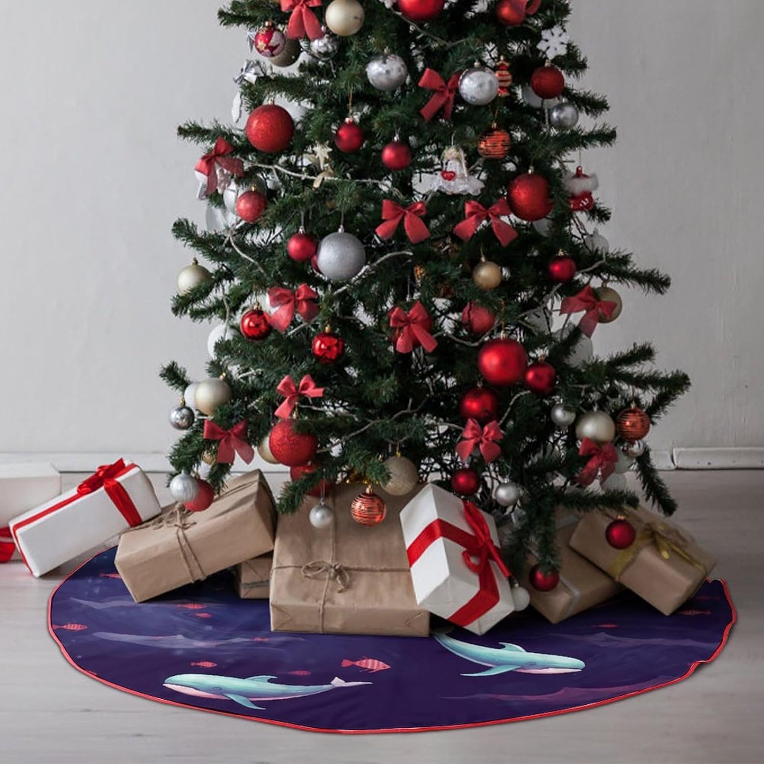 Christmas Tree Skirt Large Tree Skirts Whale Xmas Tree Skirt Christmas Decoration Christmas Tree Mat for Indoor Outdoor Holiday Party Xmas Tree Decor