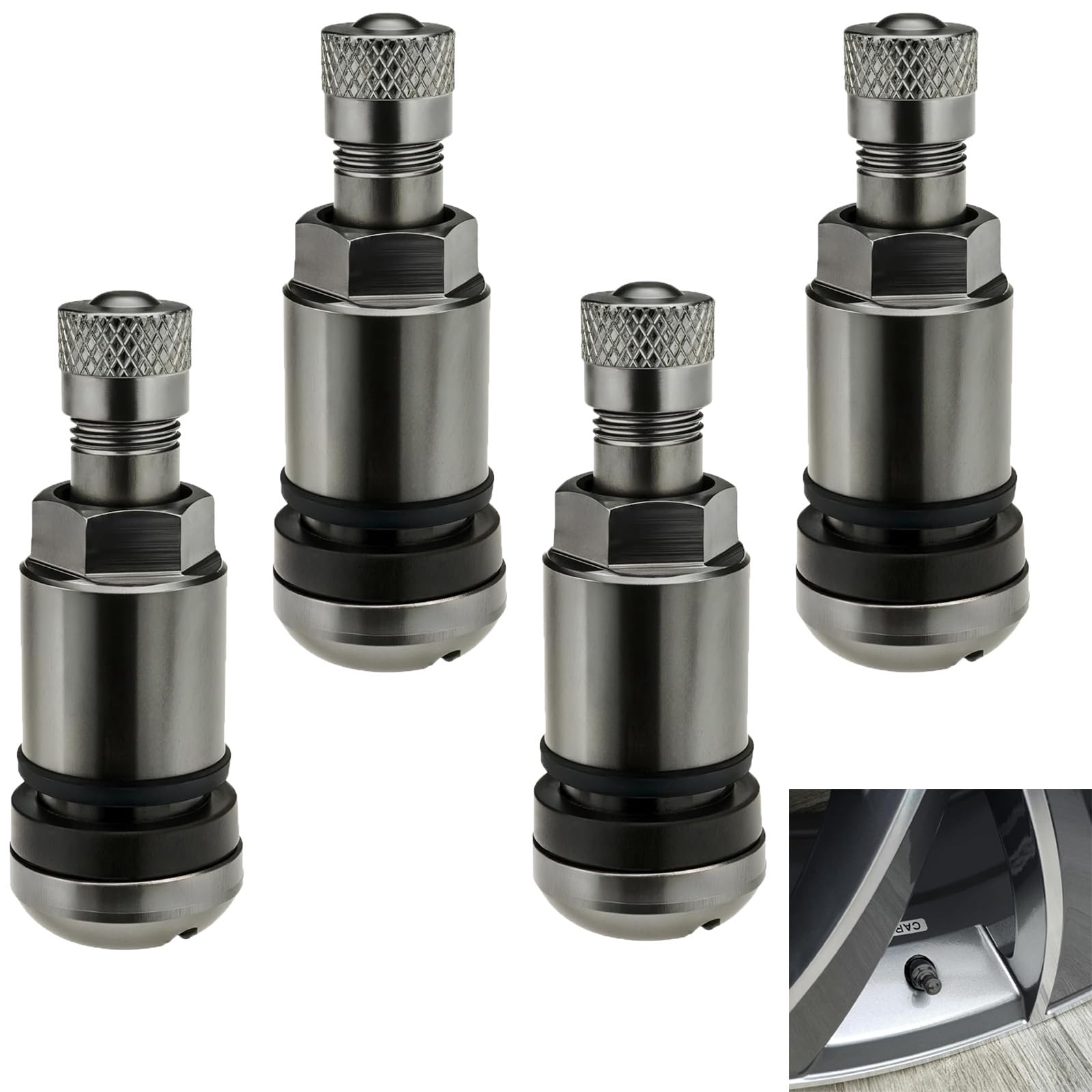 4 Pezzi Valvole Cerchio Pneumatici, Valvole in Metallo Universali Auto, Valvola Pneumatica 11,3mm per Cerchio, Valvole in Acciaio Argento per Pneumatici Tubeless per Auto, Moto, Camion