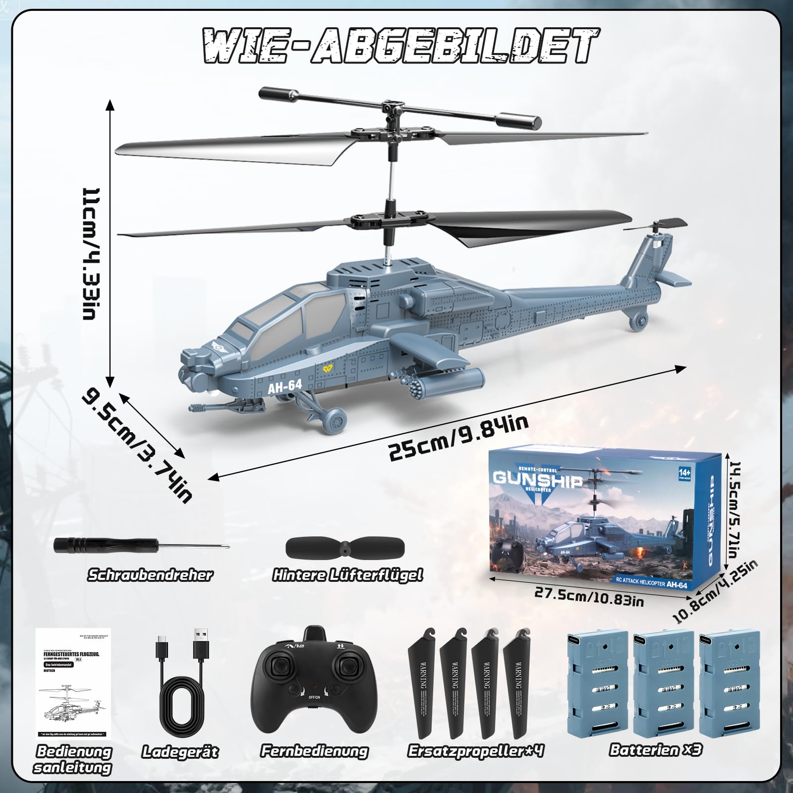 Charmofun Hubschrauber Ferngesteuert, 2.4Ghz RC Helikopter mit Licht und 3 Akkus, 40 Minuten Flugzeit, 3.5 Kanäle Helikopter Ferngesteuert mit Höhenhaltefunktion, Geschenke für Kinder ab 8 Jahre(Blau)