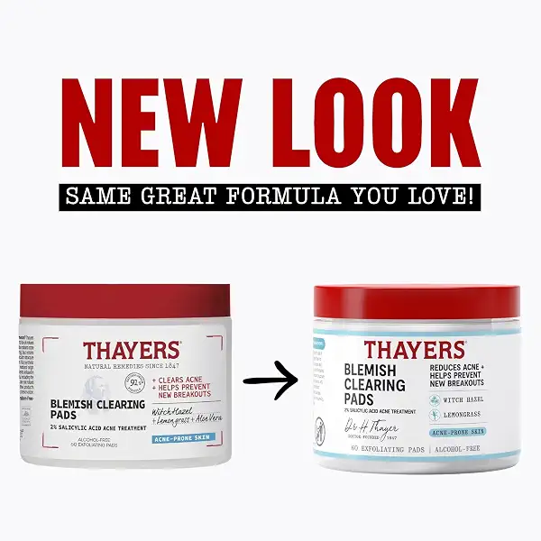 THAYERS Blemish Clearing Acne Pads, Salicylic Acid Acne Treatment, 60 Ct | Pore Reducing, Exfoliating, and Soothing Skincare, Witch Hazel Toner Pads, Help Prevent New Breakouts, Alcohol & Paraben Free 2