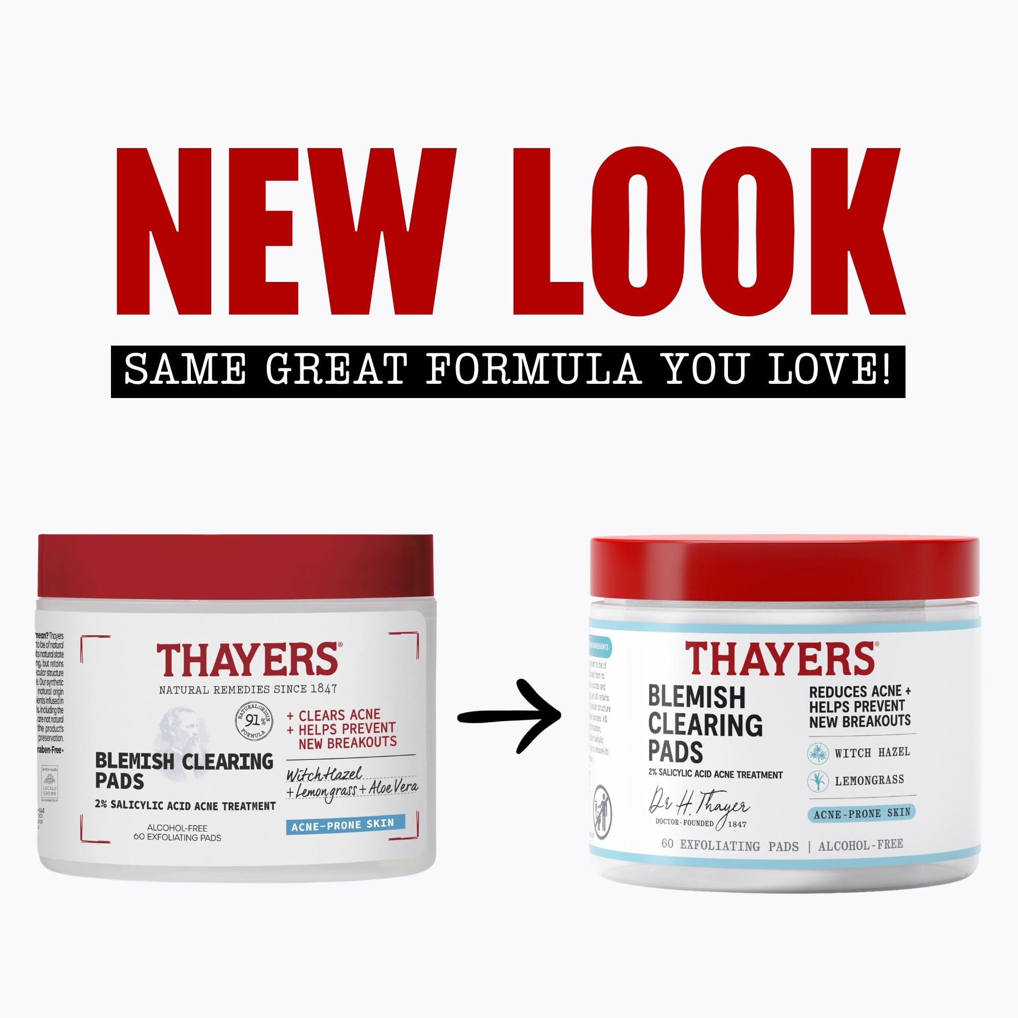Thayers Almohadillas de limpieza de manchas de hamamelis sin alcohol 60 almohadillas