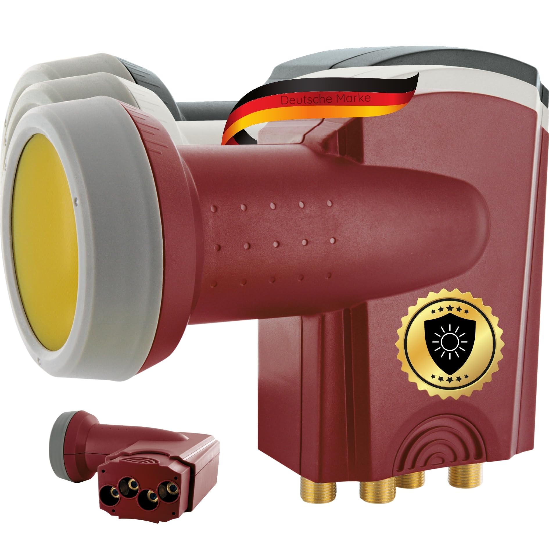 SCHWAIGER 388 Quad LNB Low Noise Blockconverter Sun Protect Tapa LNB Digital Resistente al Calor Accesorios para Antenas parabólicas protección contra la Intemperie contactos Dorados Rojo
