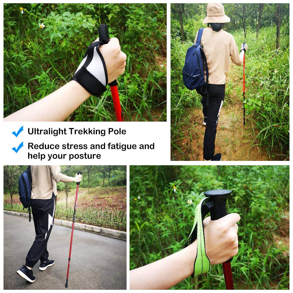work out Bastón de Senderismo Bastón de Trekking Plegable Anti-Choque Ultra Ligero Ajustable Bastones de Marcha para Practicar SenderismoCaminar Viajar 1 par-Carbón