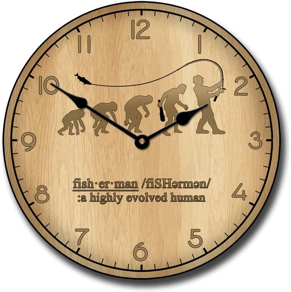 Fishing Wall Clock | Ultra Quiet Quartz Mechanism | Hand Made in USA Beautiful Crisp Lasting Color | Comes in 8 Sizes | 12-Inch