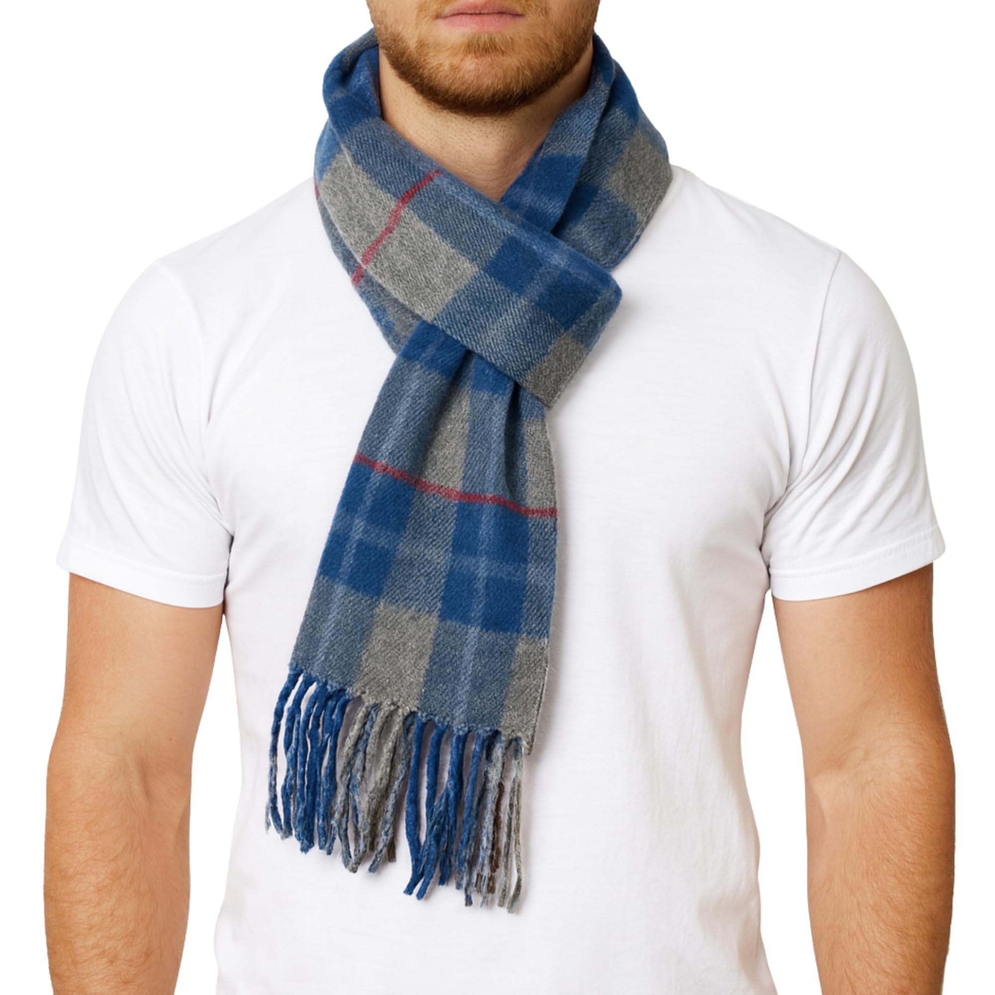 Alpine Swiss Men's Blue Gray Plaid Plaid Scarf Softer Than Cashmere Scarves Winter Shawl