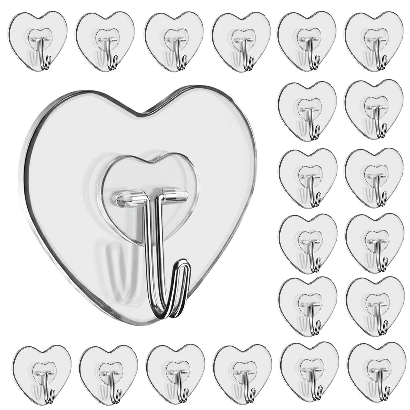 Lovvknd Self Adhesive Hooks 20 Pcs - Heavy Duty Hooks 33lb Max Sticky Hook Waterproof Wall Hook for Keys, Bag, Bathroom, Kitchen, Door, Home Decor