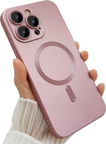 ankofave Magnetic case for iPhone 14 Pro Max Phone Case for Women, Matte Luxury Soft Metallic Luster Design with Camera Lens Protector, Compatible with Magsafe Case for iPhone 14 Pro Max 6.7"-Pink