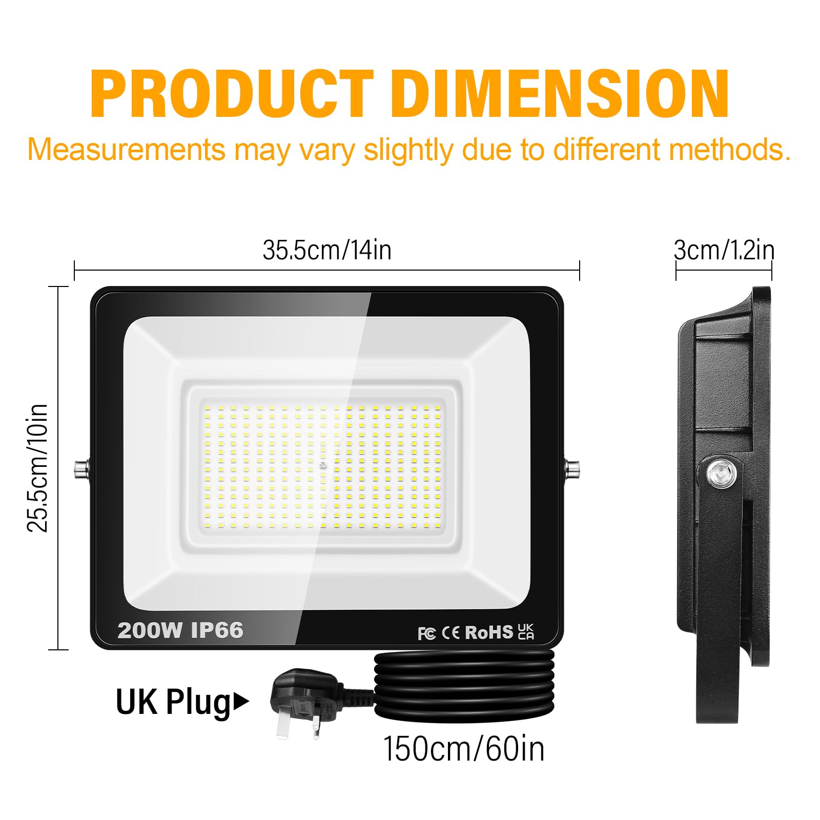 PICAA 200W LED Flood Light, IP66 Waterproof Super Bright 20000LM Security Light - Image 2