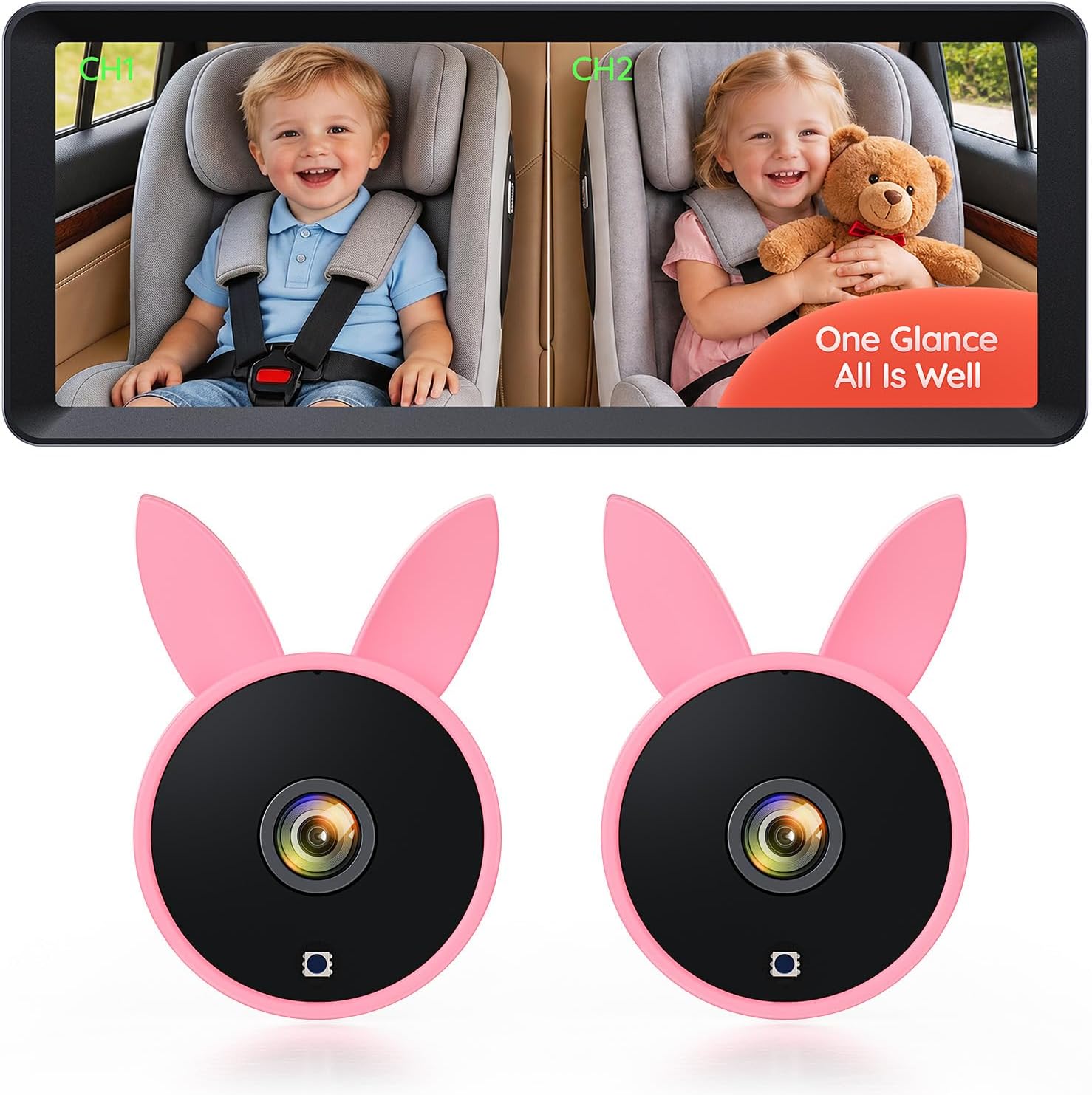 Babyvue 2026 Upgraded Dual Car Camera Baby Monitor for 2 Kids, 7.2" HD 1080P Split Screen Backseat Camera with Auto IR Night Vision, Easy Setup for Infant Toddler & Pet Safety, Fits Cars/SUVs/Trucks